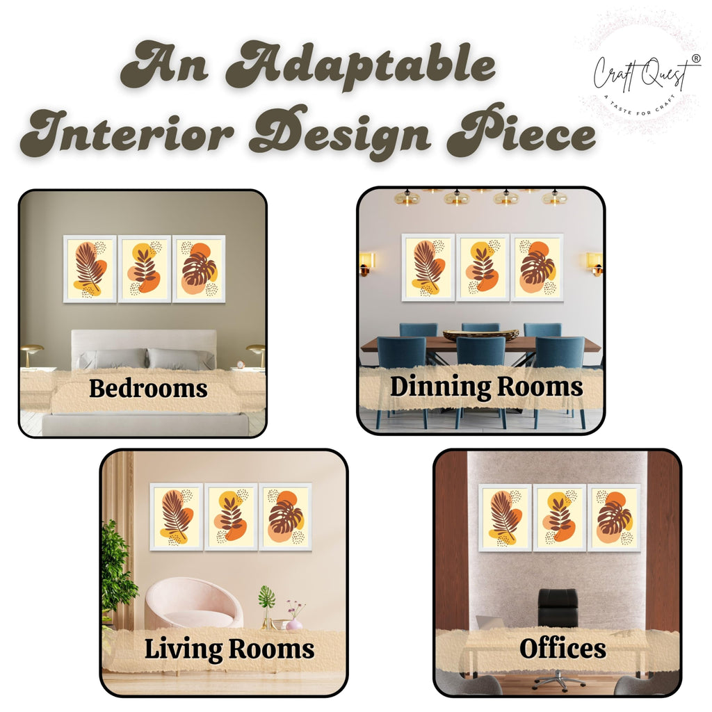 CRAFT QUEST Wall Art Decor Paintings | Set of 3 BOHO Wall Art Frames for Home Decoration | Ideal for Living Room, Offices & Bedrooms