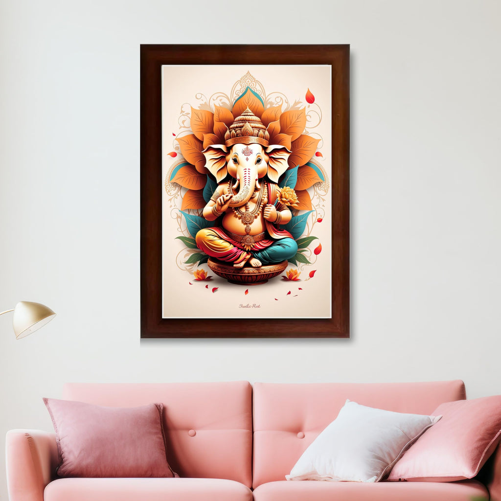 CRAFT QUEST Lord Ganpati Ganesha ji Wall Hanging Frame for Living Room, Bedroom, Office & Pooja Room Décor GA-213