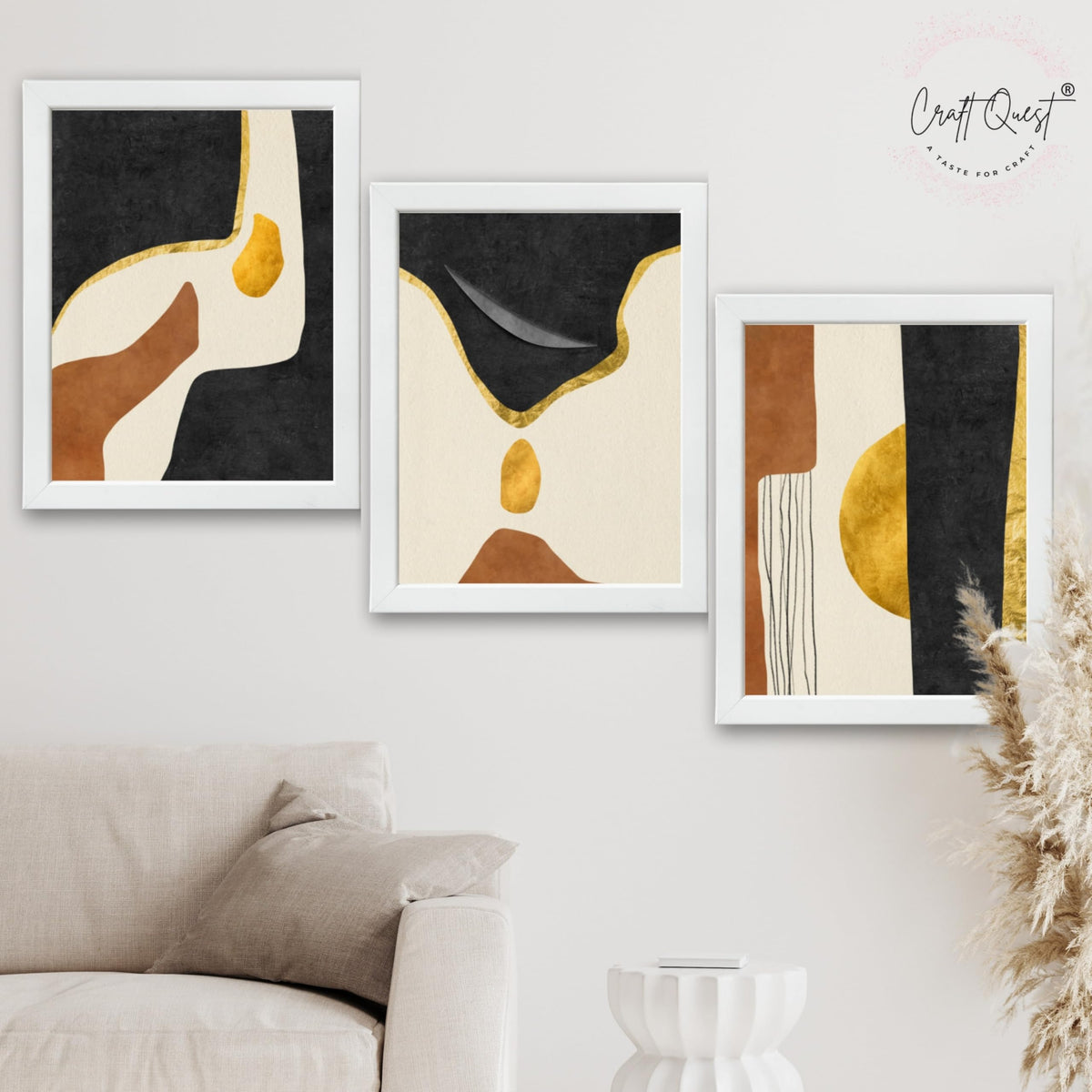 CRAFT QUEST Wall Art Decor Paintings | Set of 3 Abstract Wall Art Frames for Home Decoration | Ideal for Living Room, Bedroom & Office