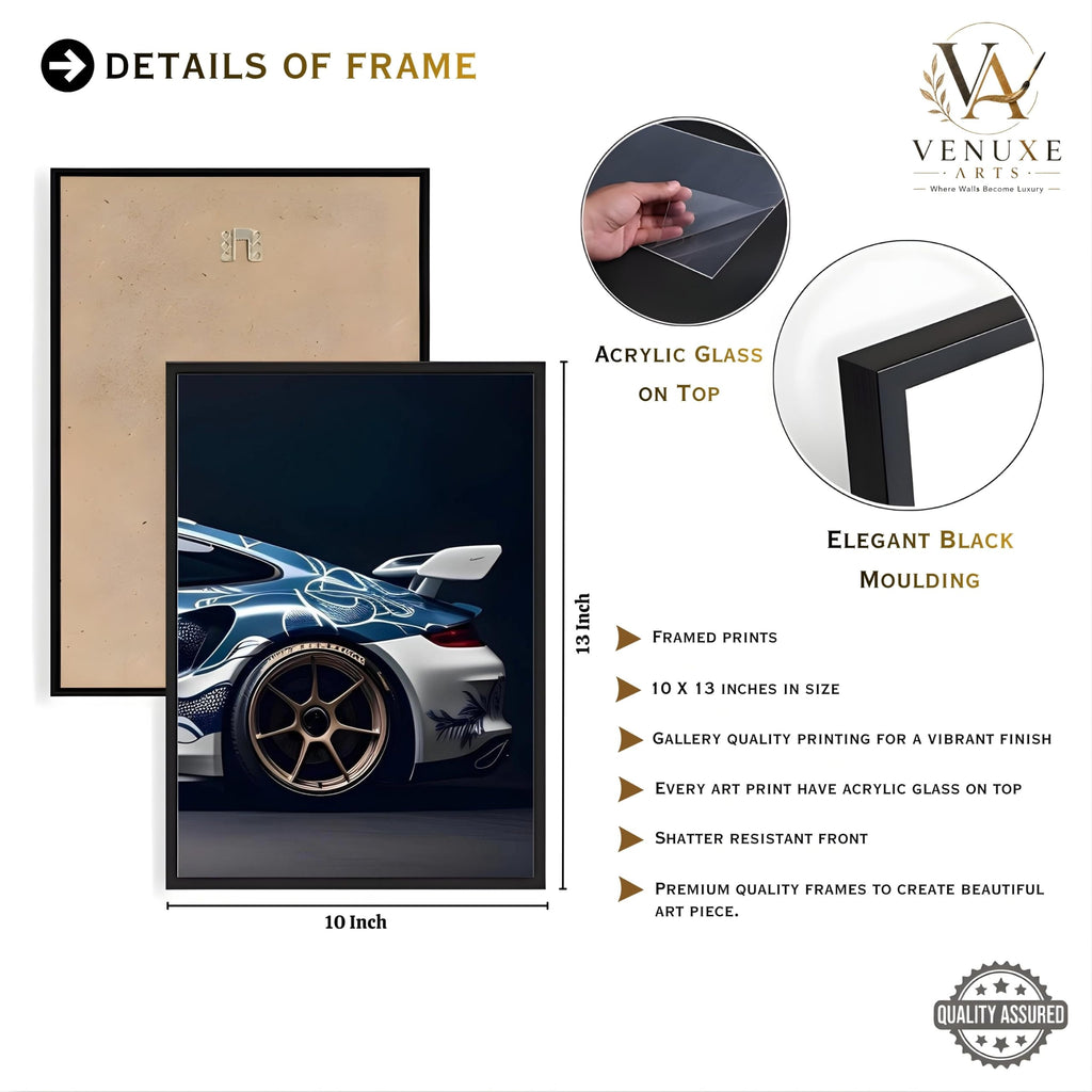 VENUXE ARTS Set Of 3 Big Sports Cars Framed Posters Gift Items for Boys Room Wall Decoration Bedroom Living Room Office Studio Décor | Car Poster Frame for Wall Décor