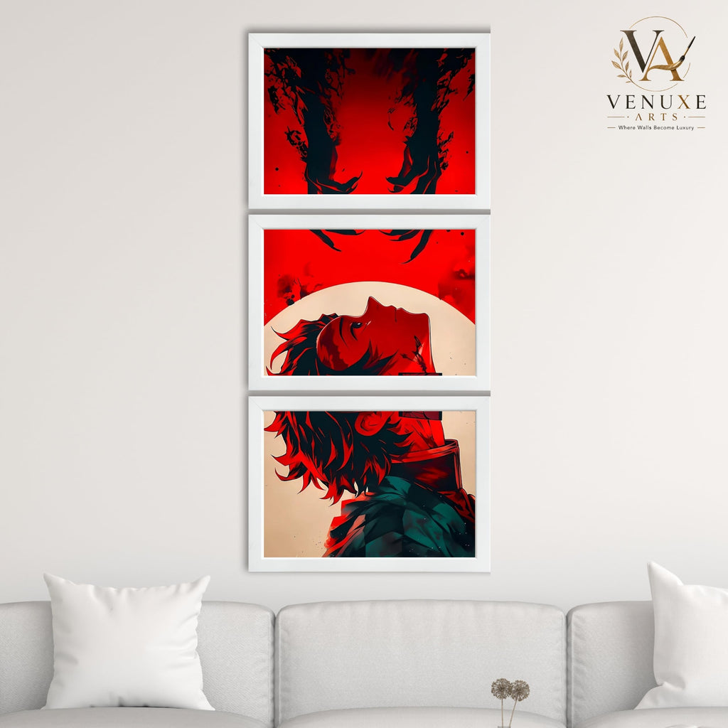 VENUXE ARTS Set Of 3 Anime Characters Wall Framed |Anime Characters Framed Poster for Living Room Bedroom Gaming Room Studio Wall Decor