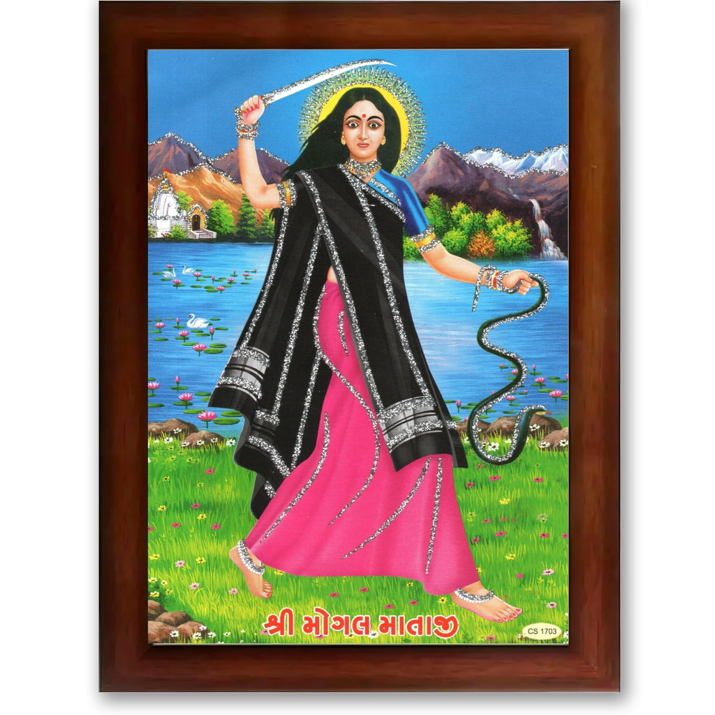 CRAFT QUEST Mogal Mataji Photo frame | Acrylic, Lightweight | Hindu God Spiritual Framed | Ideal for Home, Office, Temple & Puja Room, Wall Decor