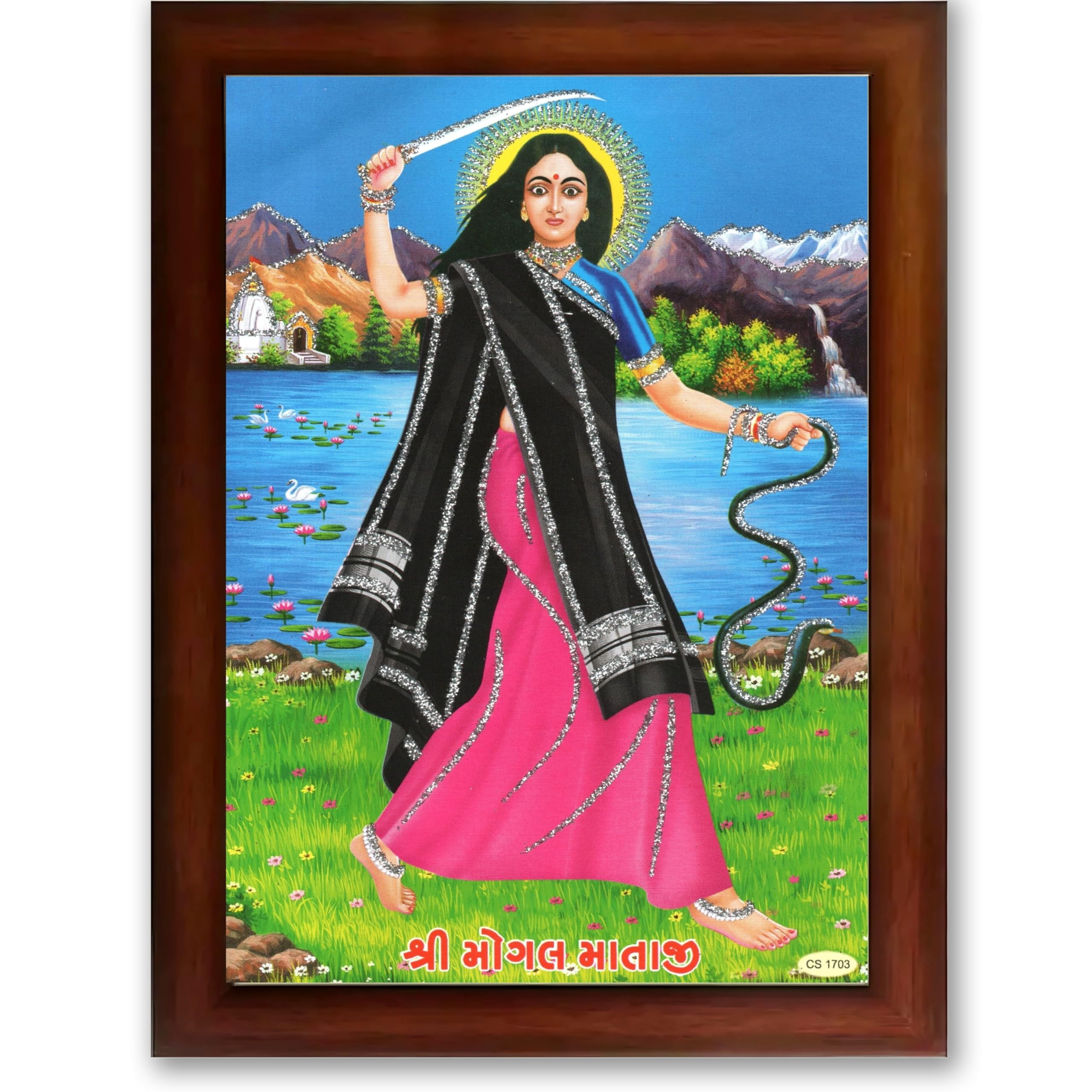 CRAFT QUEST Mogal Mataji Photo frame | Acrylic, Lightweight | Hindu God Spiritual Framed | Ideal for Home, Office, Temple & Puja Room, Wall Decor