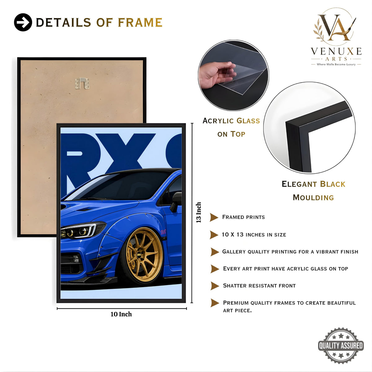 VENUXE ARTS Set Of 3 Big Sports Cars Framed Posters Gift Items for Boys Room Wall Decoration Bedroom Living Room Office Studio Décor | Car Poster Frame for Wall Décor