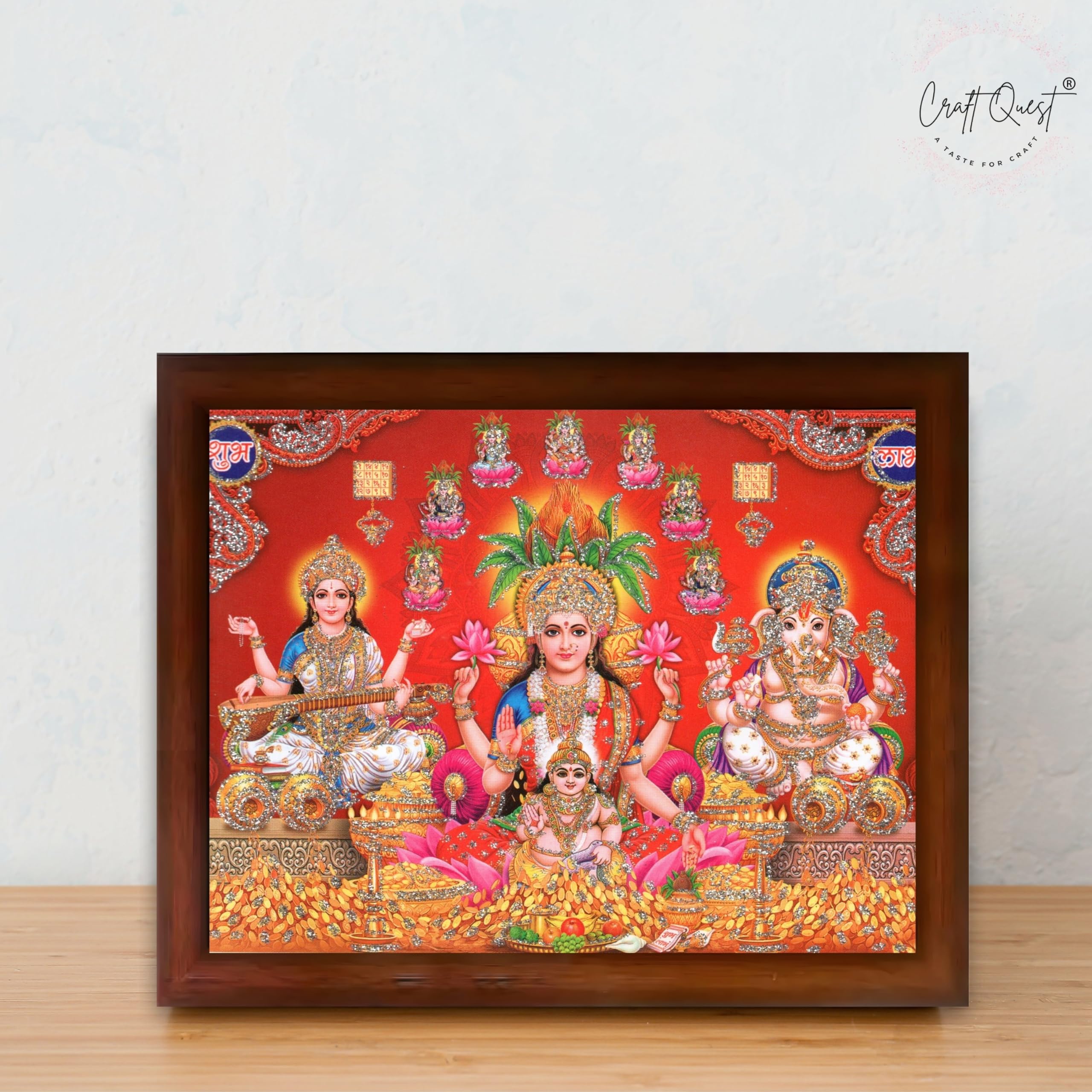 CRAFT QUEST Lakshmi Devi Dhana Laxmi Maa Wall Painting Frame for Diwali,Temple, Pooja, Living Room Home and Decor