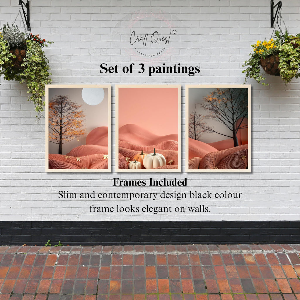 CRAFT QUEST Nature Inspired Autumn Minimalist Modern Wall Art | Set of 3 Frames for Home Decoration | Ideal for Living Room, Bedroom & Office
