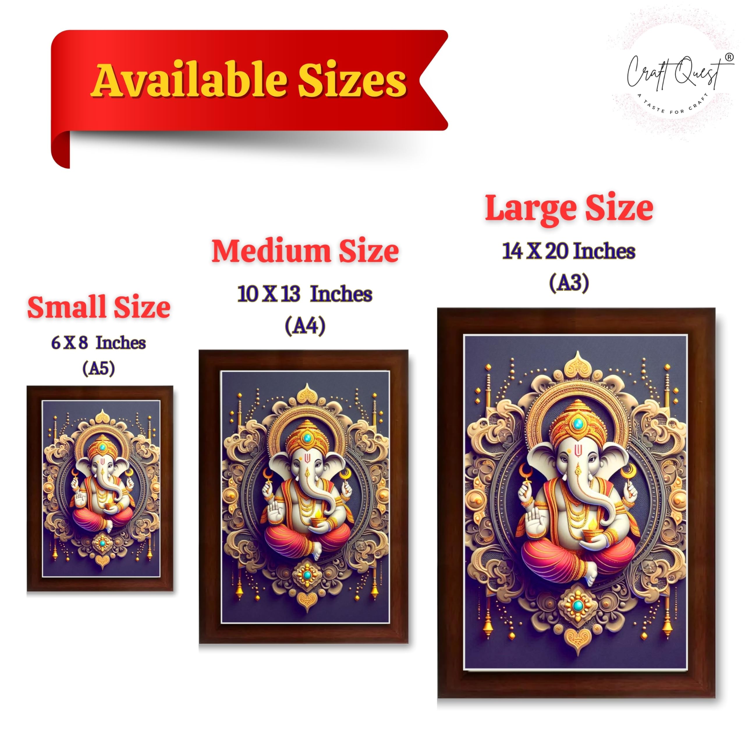CRAFT QUEST Ganesh Ganpati Ganesha Art Framed Painting Ready to Hang and Wall Home Decor