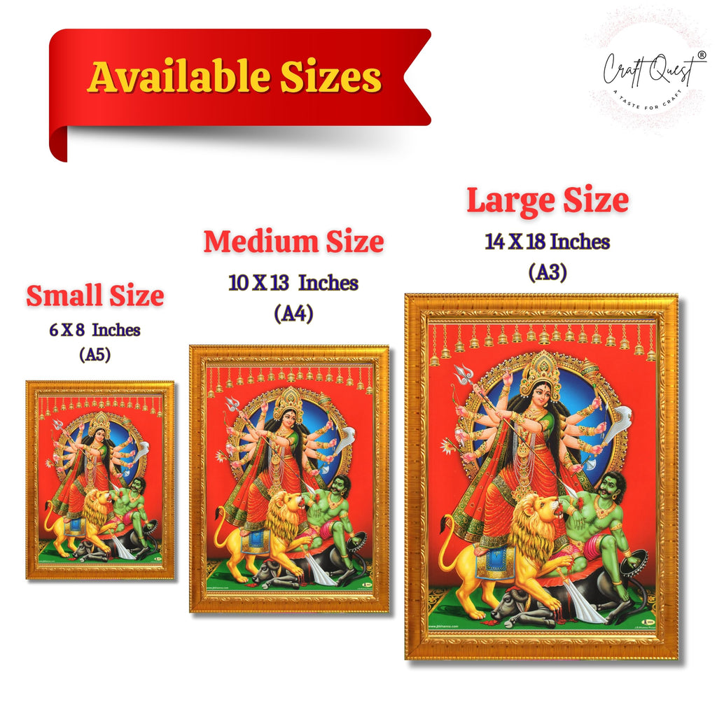 CRAFT QUEST Durga mata Mahishasura Mardini | Mahisasur Mardhini Durga Wall Painting Framed, Religious Photo Frame With Acrylic Glass