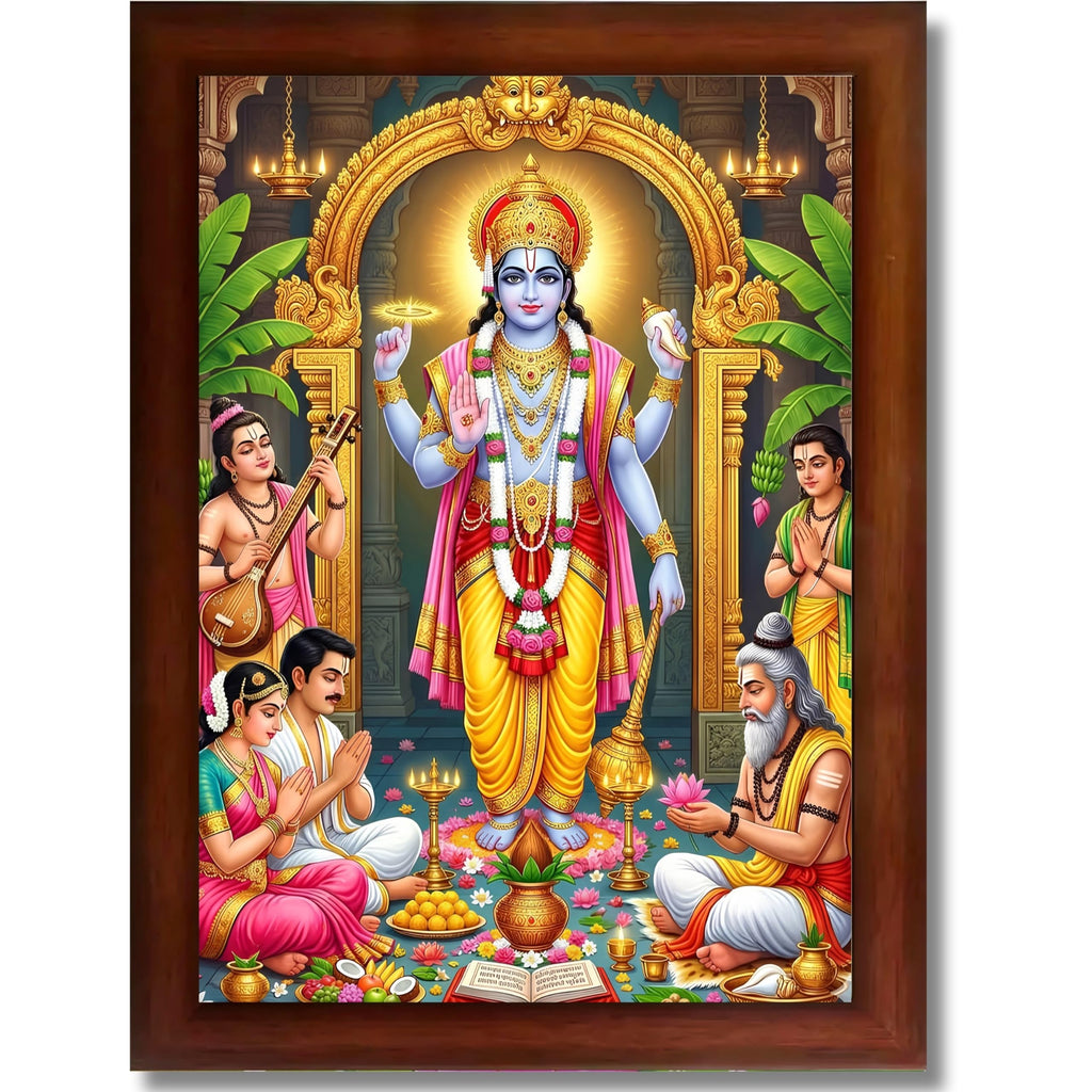 CRAFT QUEST Satyanarayana Swamy Hindu God Satyanarayan Photo Frame | Religious Photo Frame | Ideal for Home, Office, Temple & Puja Room, Wall Decor Item