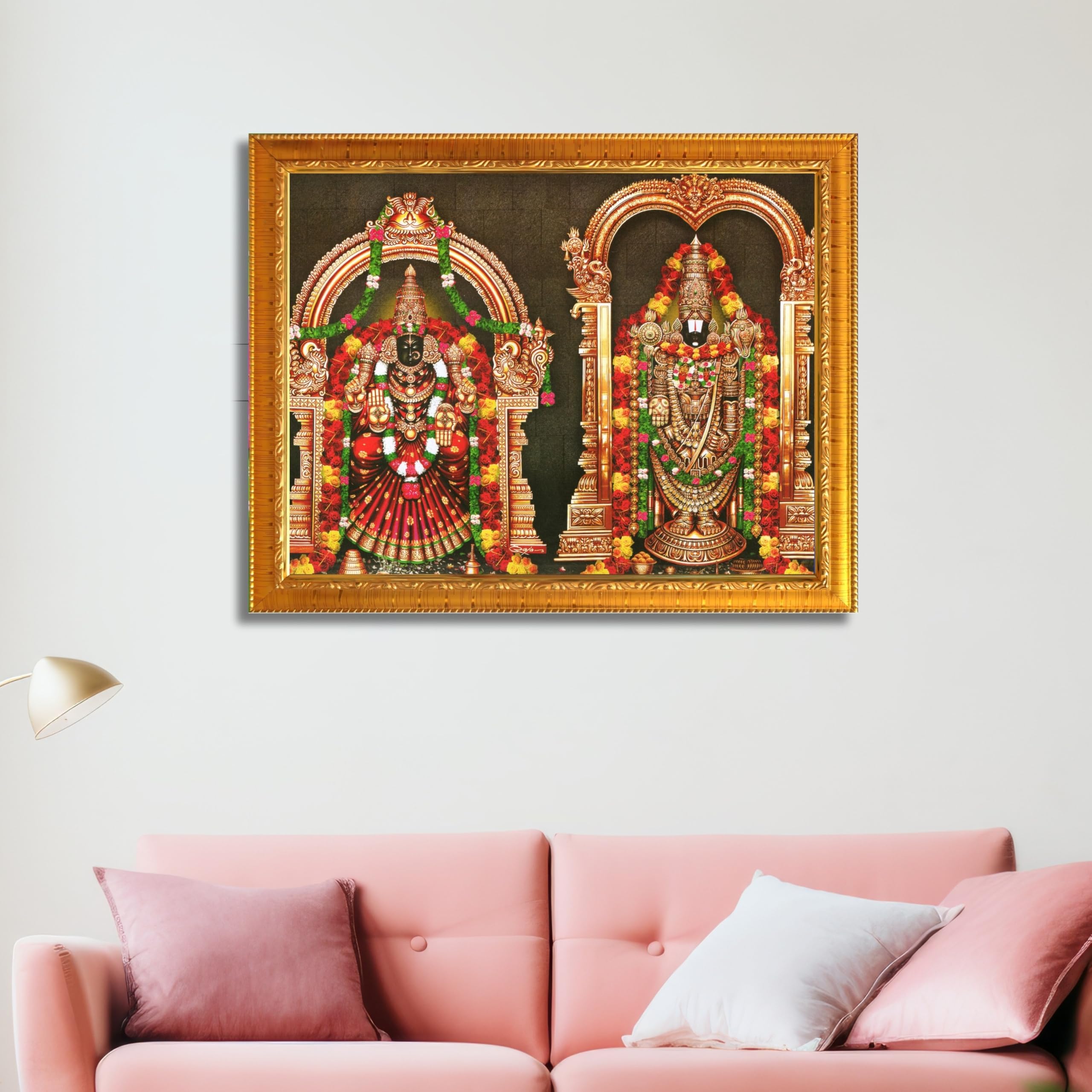 CRAFT QUEST Tirupati Balaji Padmavati Venkateshwara Swamy Wall Painting Photo Frame | South God Frame for Home, Office, Temple & Gifting