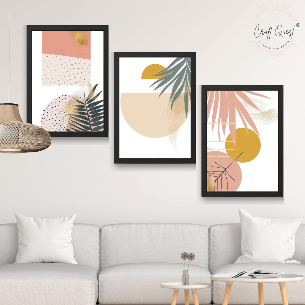 CRAFT QUEST SET OF 3 Abstract Paintings Modern Art | Set of 3 Frames for Home Decoration | Ideal for Living Room, Bedroom & Offices