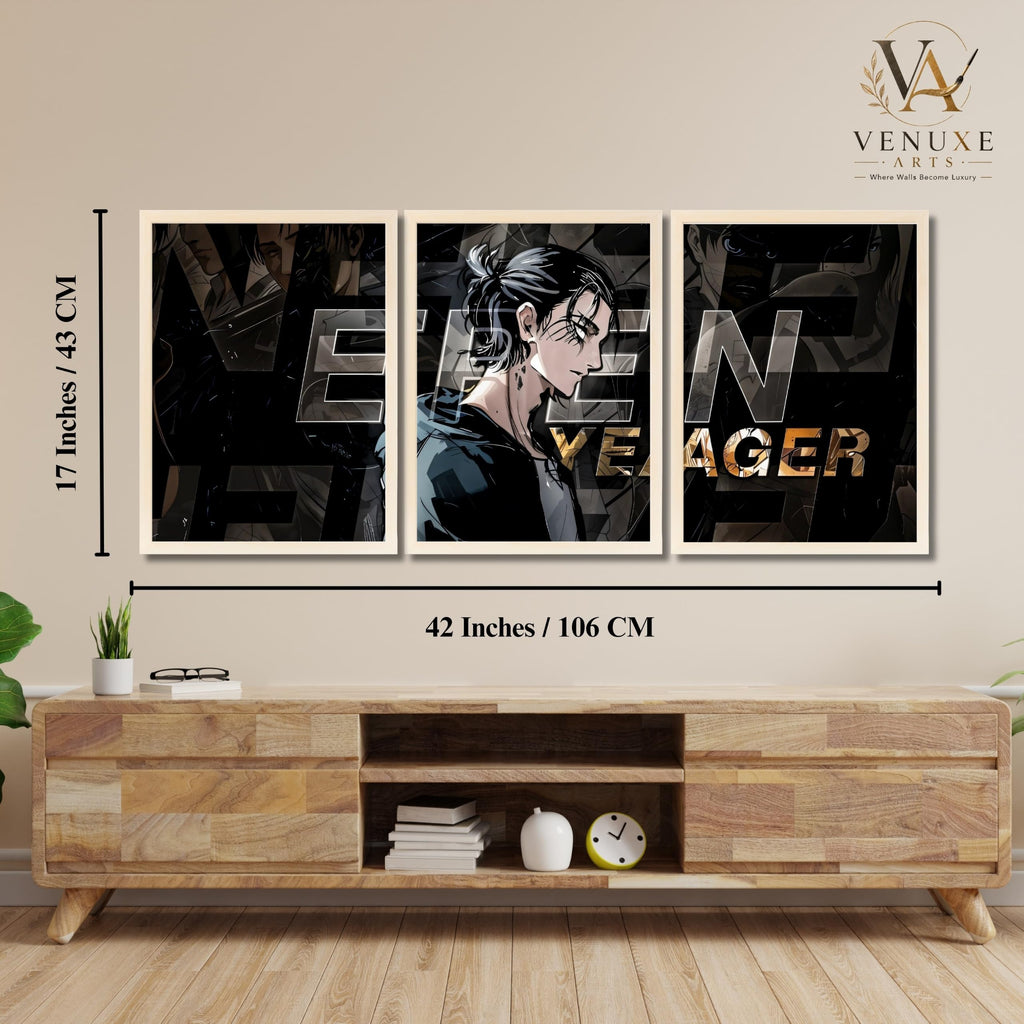 VENUXE ARTS Set Of 3 Anime Characters Wall Framed |Anime Characters Framed Poster for Living Room Bedroom Gaming Room Studio Wall Decor