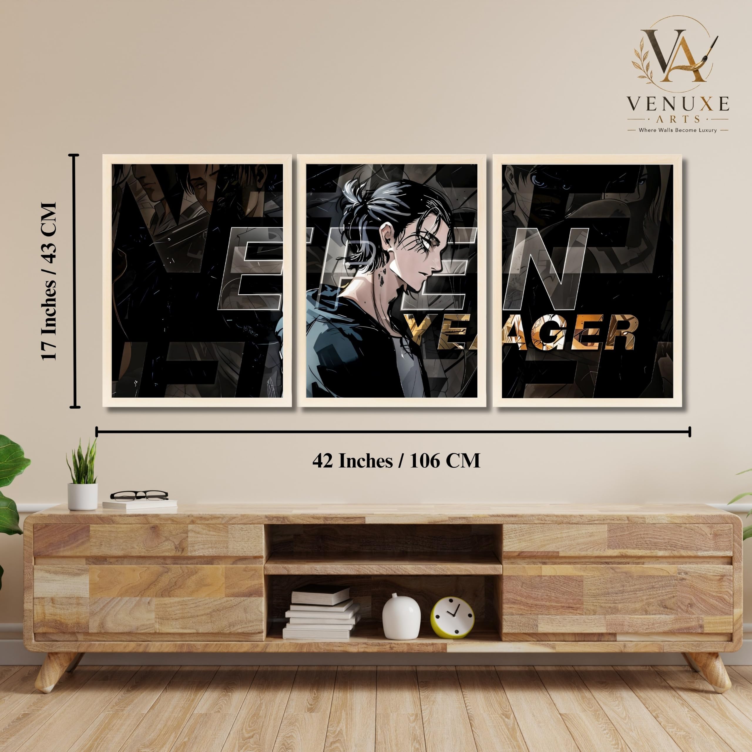VENUXE ARTS Set Of 3 Anime Characters Wall Framed |Anime Characters Framed Poster for Living Room Bedroom Gaming Room Studio Wall Decor