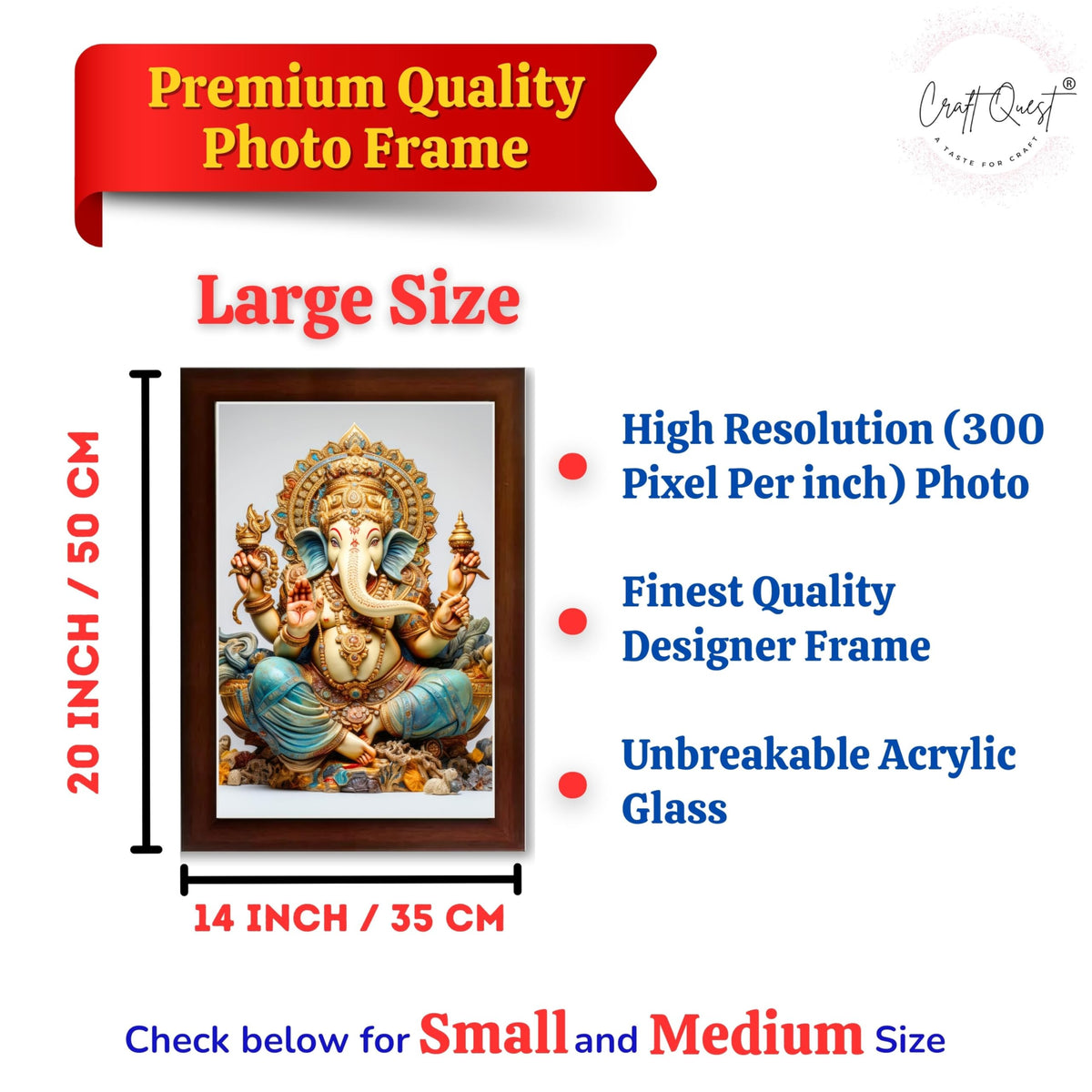 CRAFT QUEST Lord Ganpati Modern Wall Art Painting With Frame For Pooja, Home and Office Decor