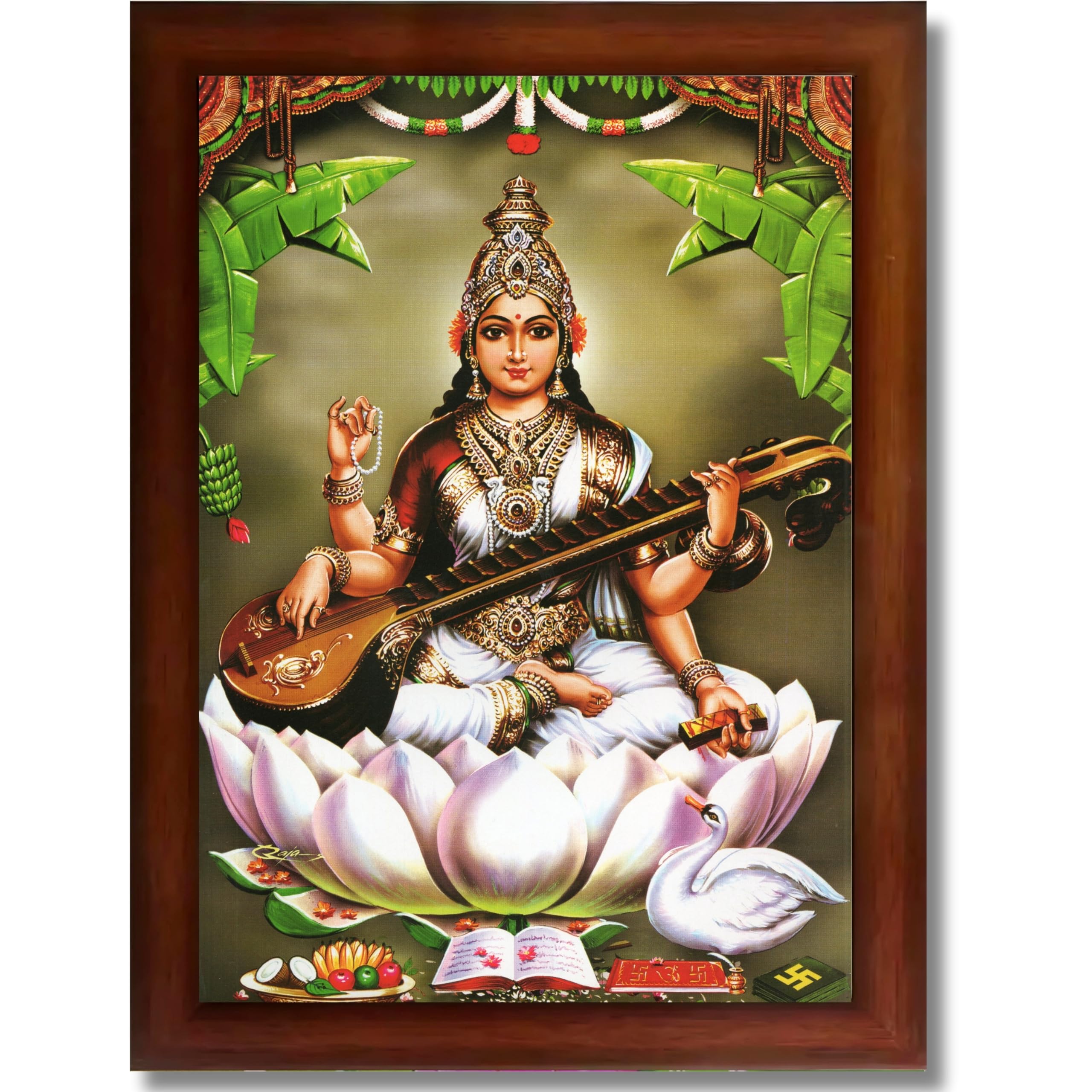 CRAFT QUEST Saraswati Devi Goddess Saraswathi Maa Photo Frame | Religious Photo Frame | Ideal for Home, Office, Temple & Puja Room, Wall Decor