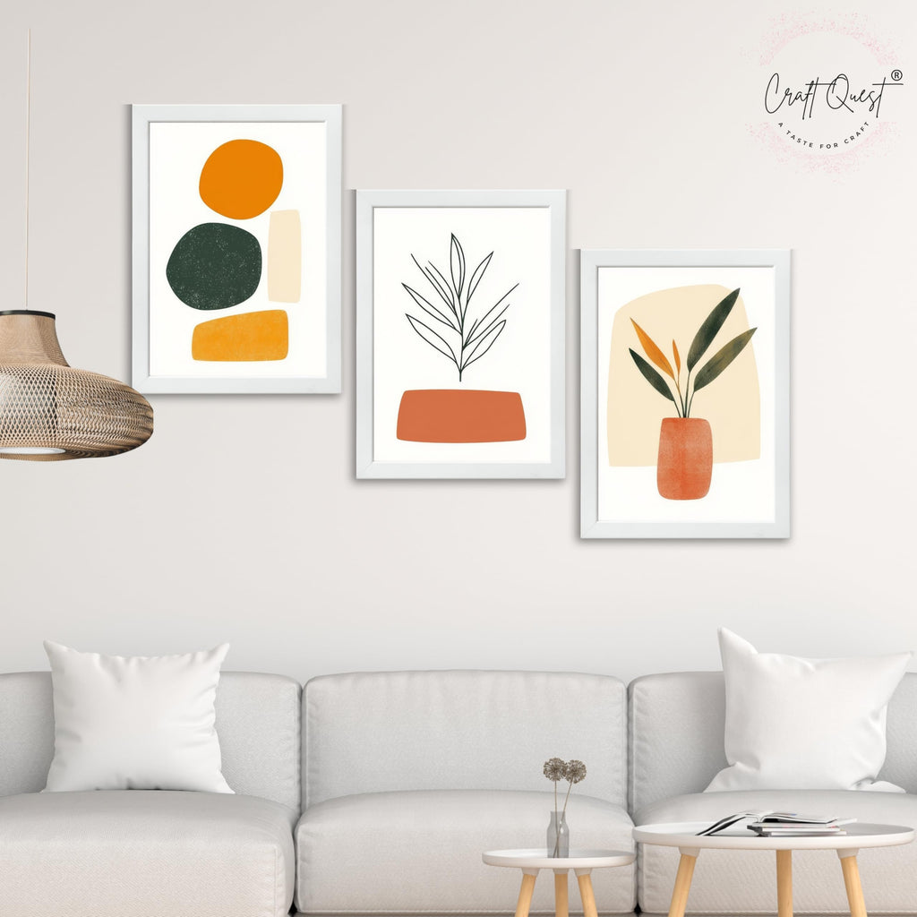 CRAFT QUEST SET OF 3 Organic Abstract Wall Art | Set of 3 Frames for Home Decoration | Ideal for Living Room, Bedroom & Offices