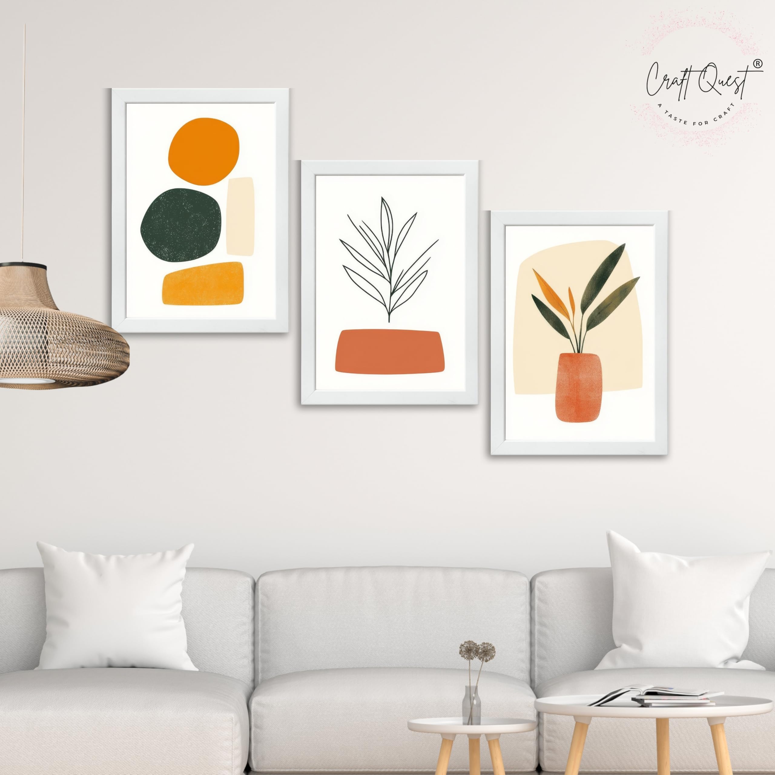 CRAFT QUEST SET OF 3 Organic Abstract Wall Art | Set of 3 Frames for Home Decoration | Ideal for Living Room, Bedroom & Offices