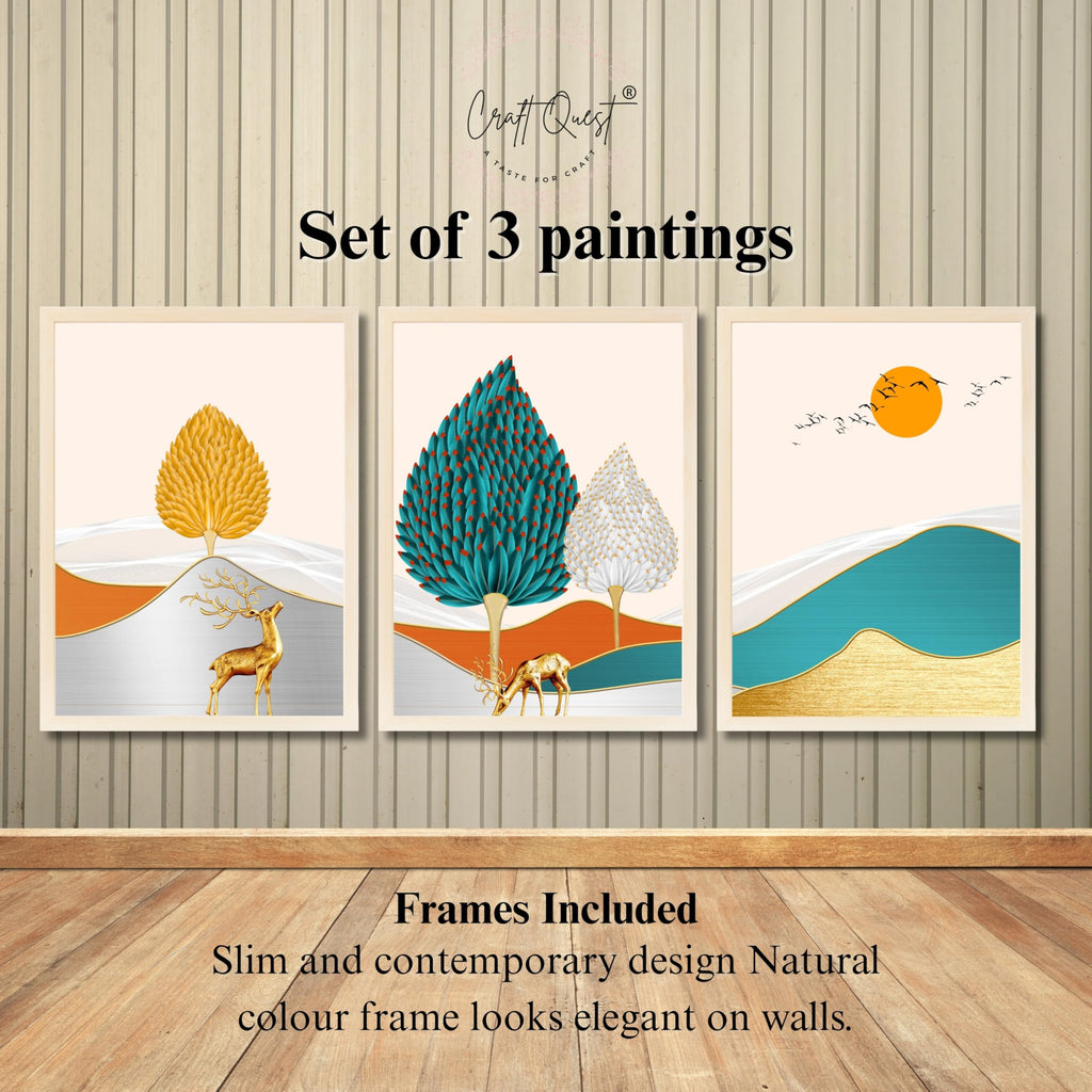 CRAFT QUEST Modern Art Landscapes Sanlian Adornment Abstract Wall Art | Set of 3 Frames for Home Decoration | Ideal for Living Room, Bedroom & Offices