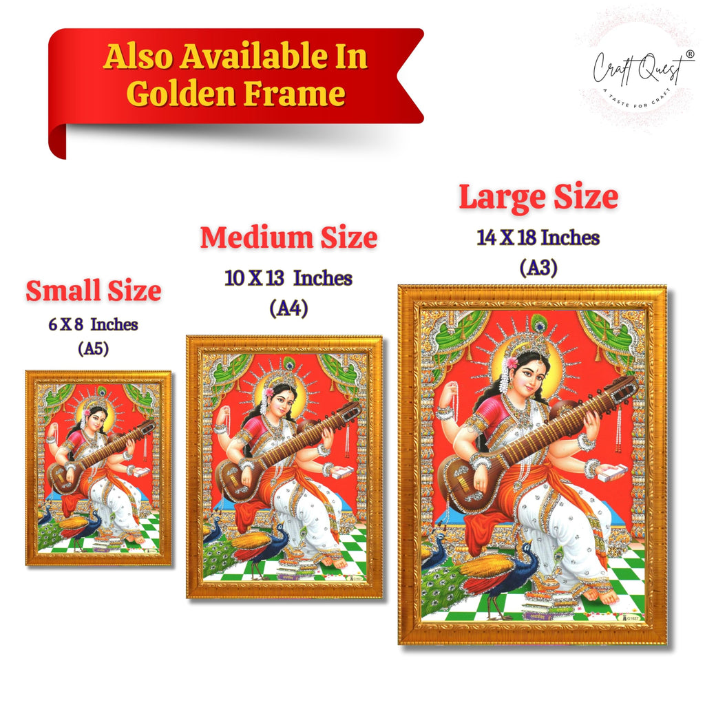 CRAFT QUEST Saraswati Devi Goddess Saraswati Maa Wall Painting Framed Home Decor wooden frame