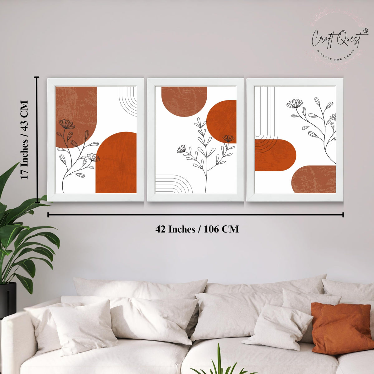 CRAFT QUEST Wall Art Decor Paintings | Set of 3 Abstract Wall Art Frames for Home Decoration | Ideal for Living Room, Bedroom & Offices