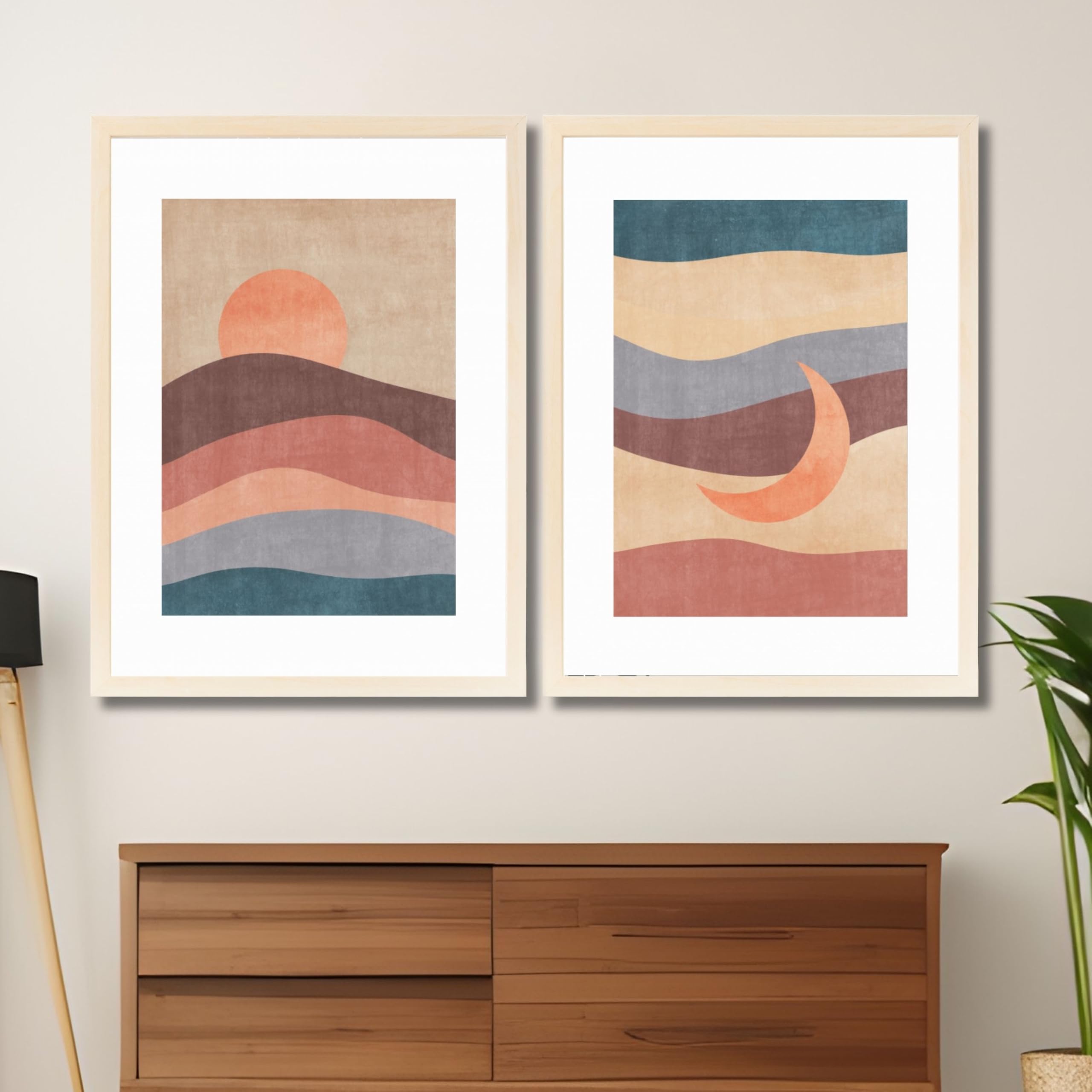 CRAFT QUEST Wall Art Decor Paintings | Set of 2 Sun Moon Wall Art Frames for Home Decoration | Ideal for Living Room, Bedroom & Office