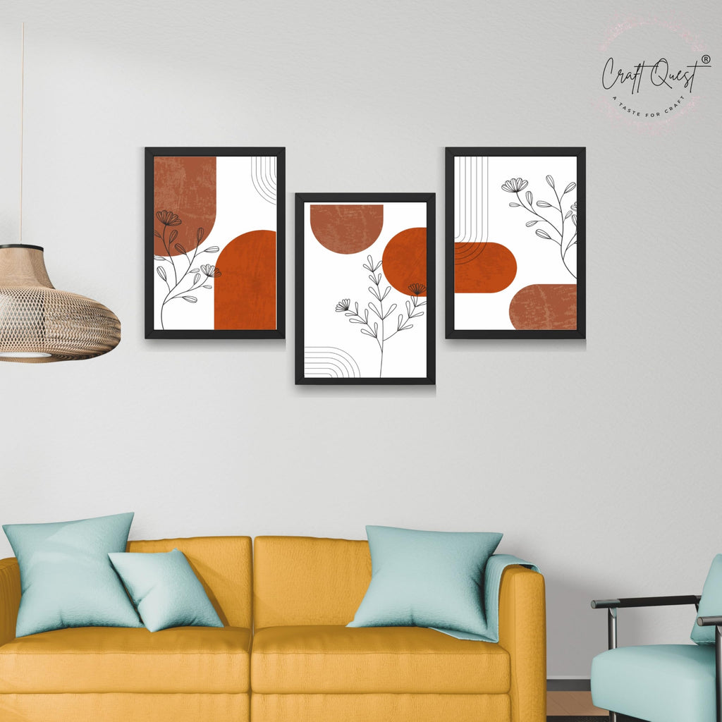 CRAFT QUEST Wall Art Decor Paintings | Set of 3 Abstract Wall Art Frames for Home Decoration | Ideal for Living Room, Bedroom & Offices