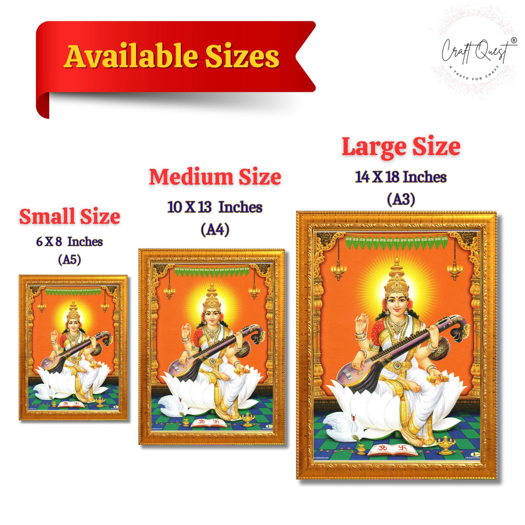 CRAFT QUEST Saraswati Devi Goddess Saraswathi Maa Wall Painting For Home Décor Synthetic wood Framed