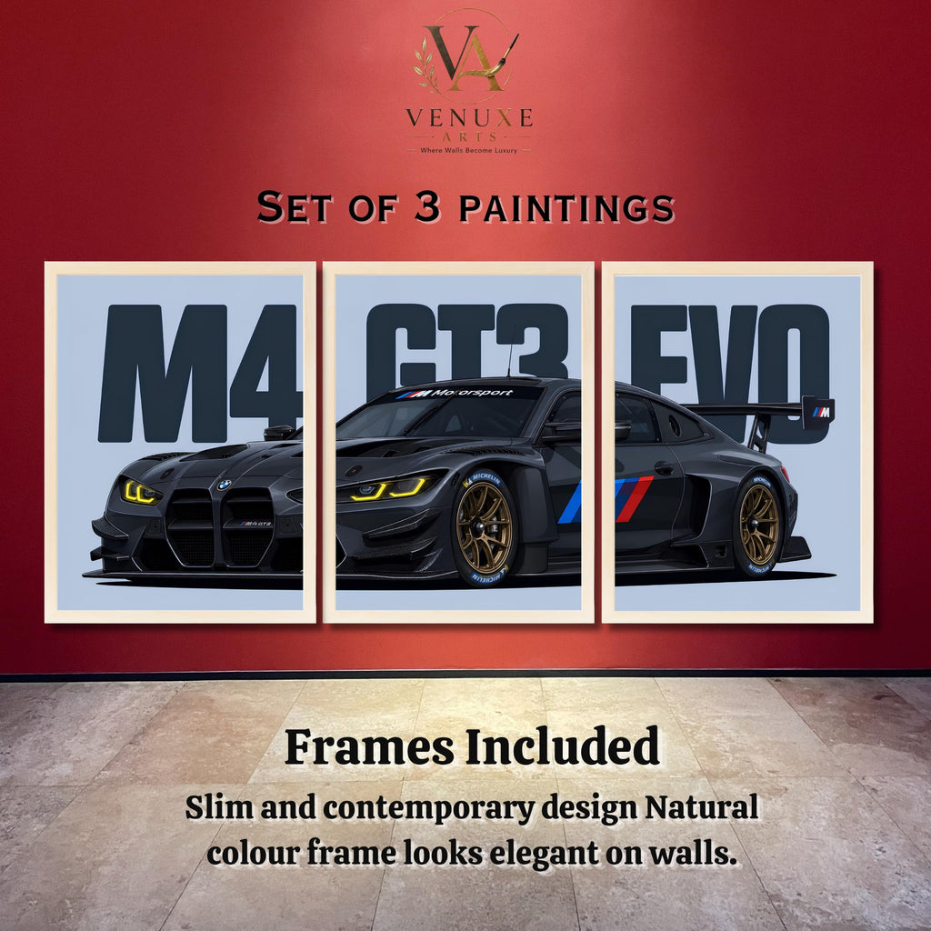 VENUXE ARTS Set Of 3 Big Sports Cars Framed Posters Gift Items for Boys Room Wall Decoration Bedroom Living Room Office Studio Décor | Car Poster Frame for Wall Décor