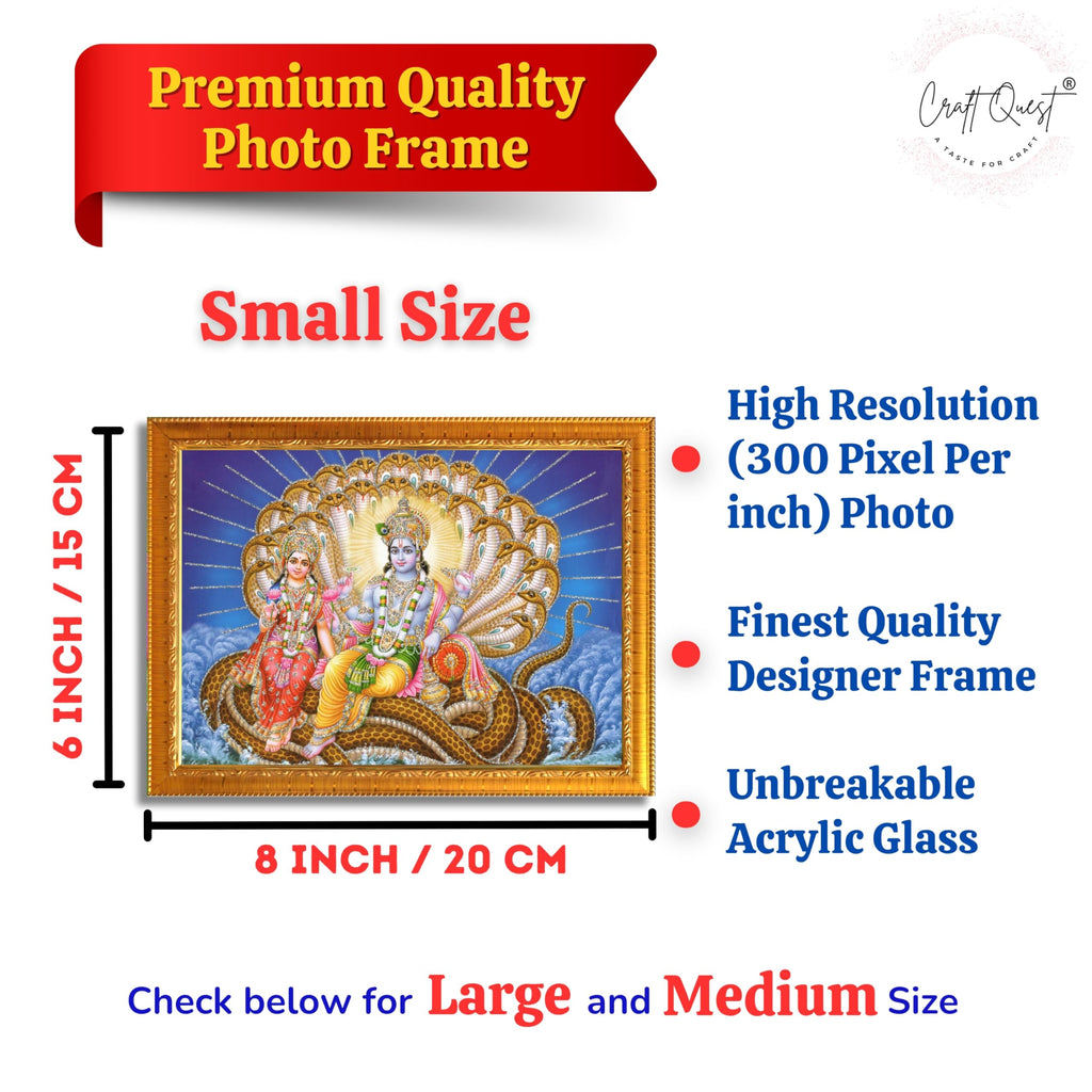 CRAFT QUEST Goddess Lakshmi pressing legs of lord Vishnu on Shesh naag, Glitter Work Painting