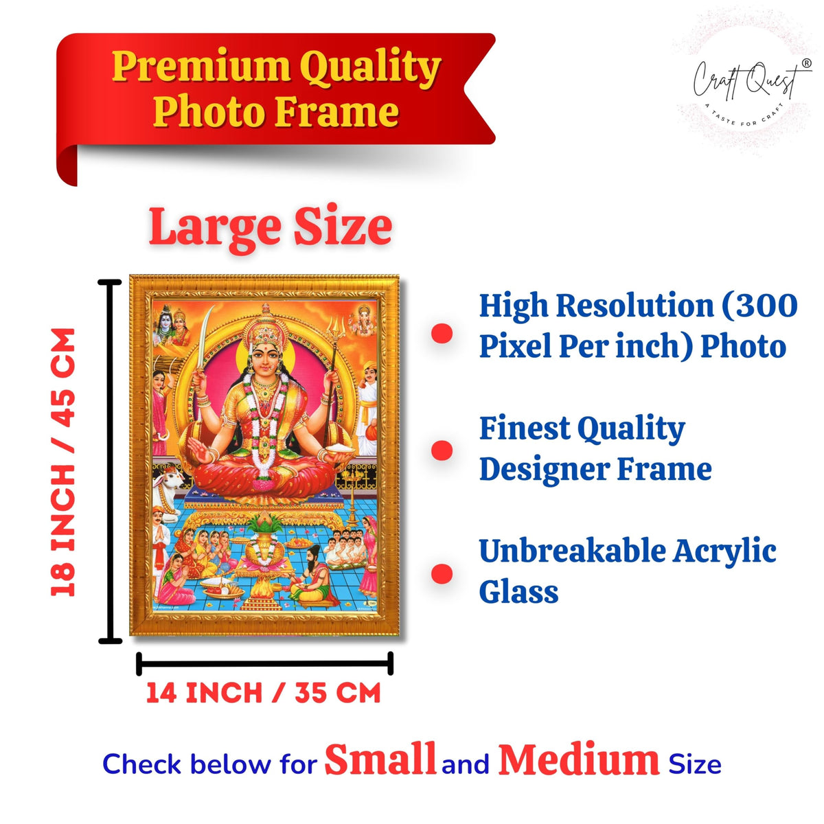 CRAFT QUEST Santoshi MataJi Color Photo Frame for Home Temple and Devotional Décor Item