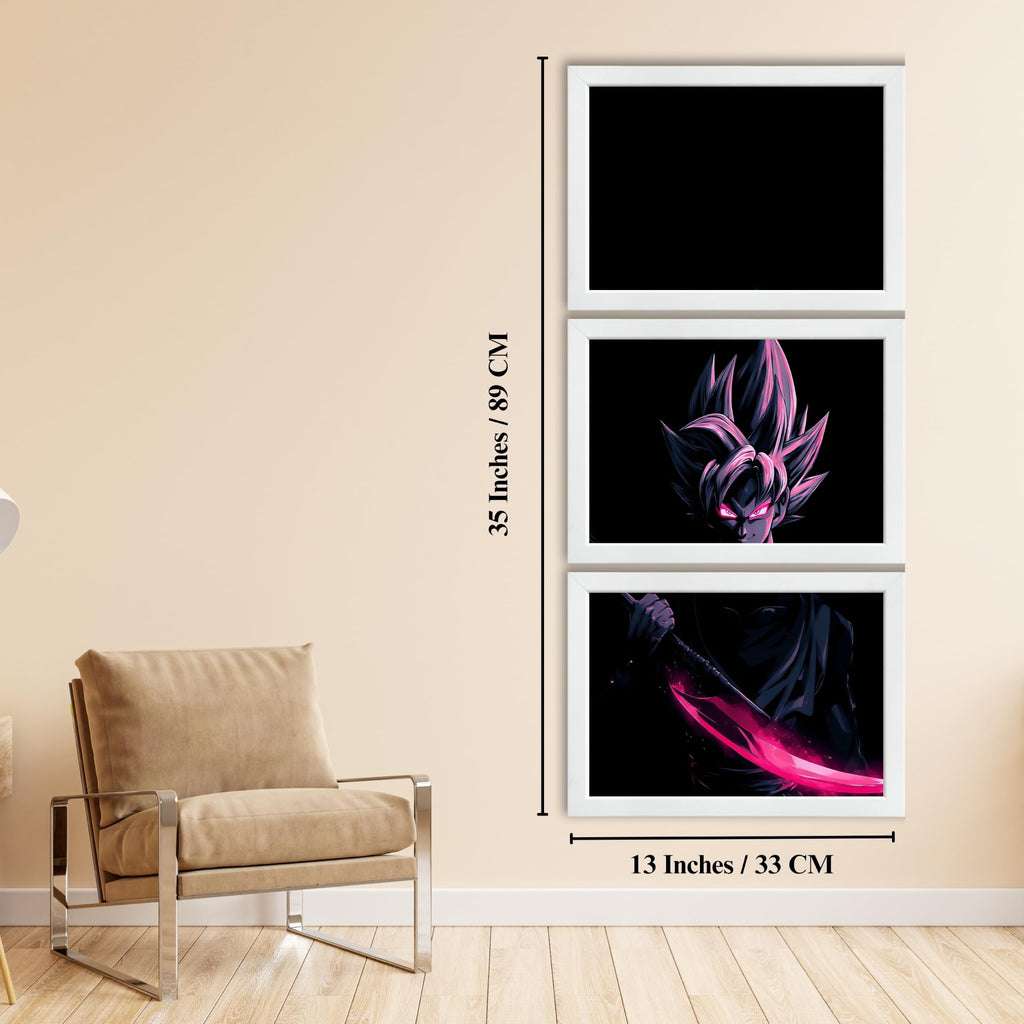 VENUXE ARTS Set Of 3 Anime Characters Wall Framed |Anime Characters Framed Poster for Living Room Bedroom Gaming Room Studio Wall Decor