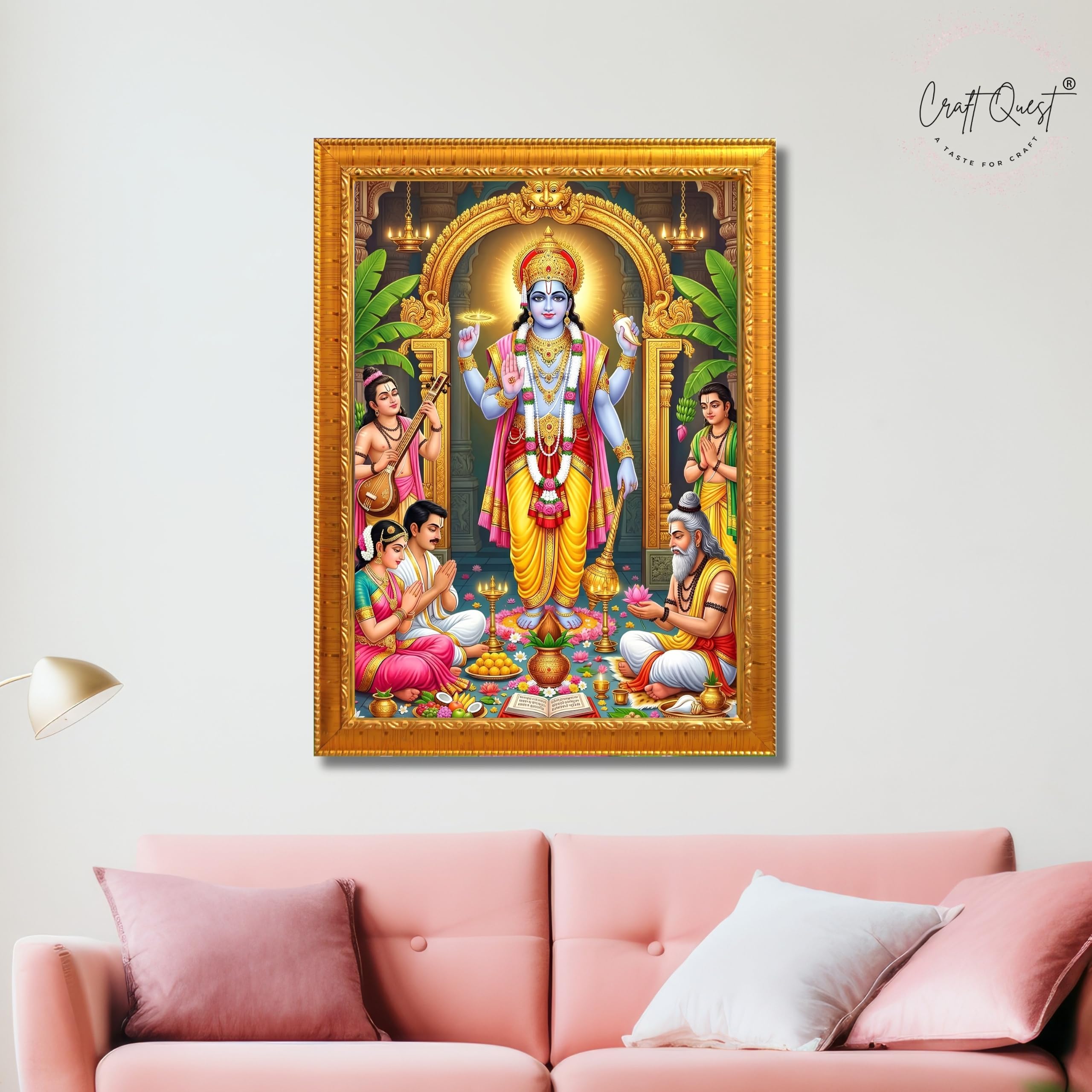 CRAFT QUEST Satyanarayana Swamy Hindu God Satyanarayan Photo Frame | Religious Photo Frame | Ideal for Home, Office, Temple & Puja Room, Wall Decor Item