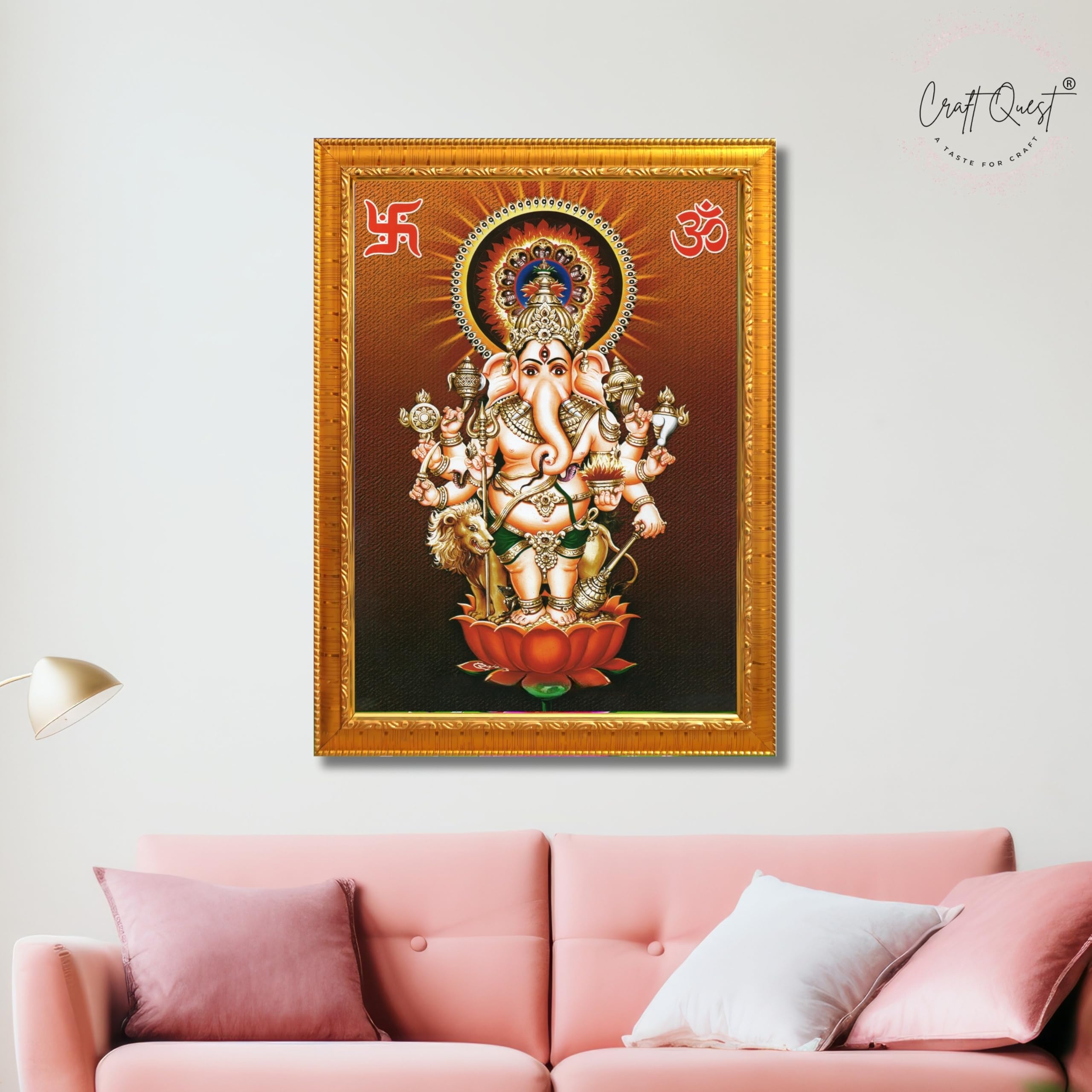 CRAFT QUEST Drishti Ganapati ji for Entrance Vastu Ganesha Wall Painting Framed Home Decor | Religious God Picture Frame for Home, Office, Temple & Gifting