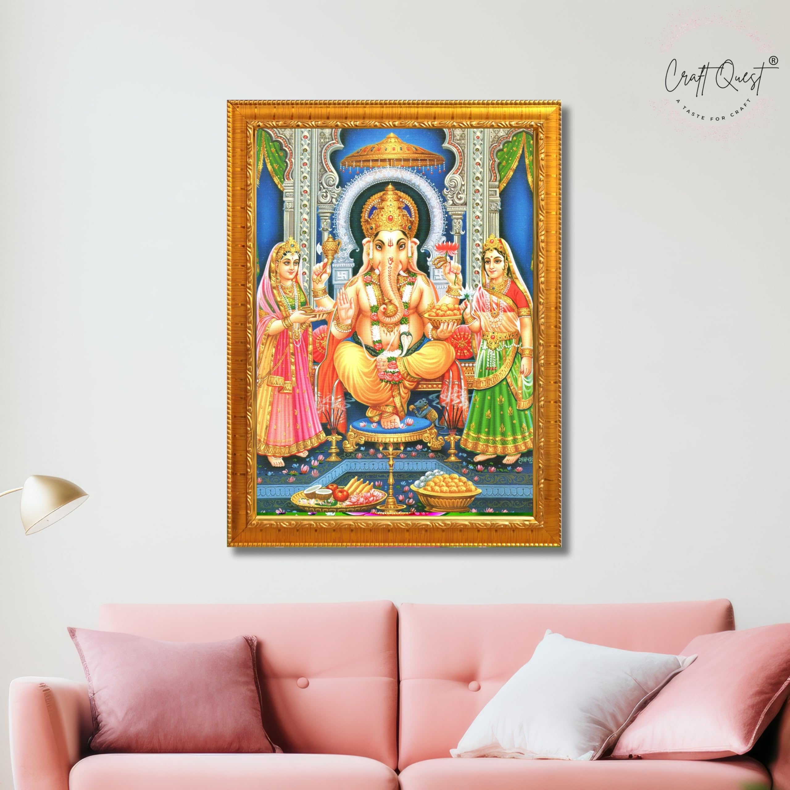 CRAFT QUEST Lord Ganesha Ganpati ji Modern Wall Painting With Frame For Pooja, Home and Office Decor,