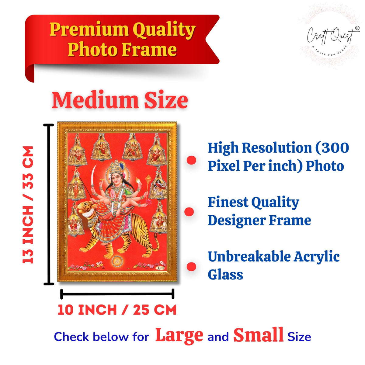CRAFT QUEST Goddess Navdurga Durga Devi Wall Painting Framed Home and Pooja Décor Item