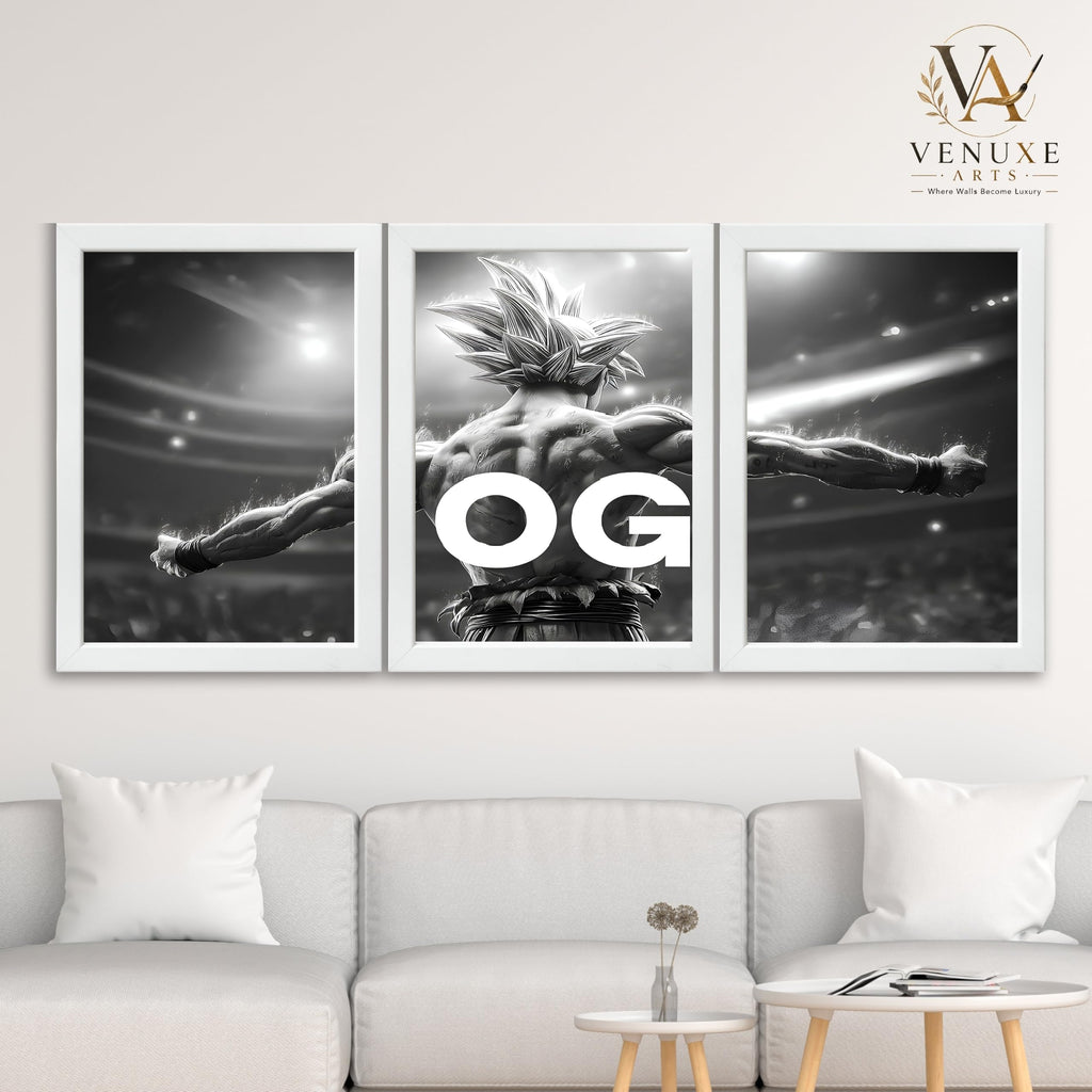 VENUXE ARTS Set Of 3 Anime Characters Wall Framed |Anime Characters Framed Poster for Living Room Bedroom Gaming Room Studio Wall Decor