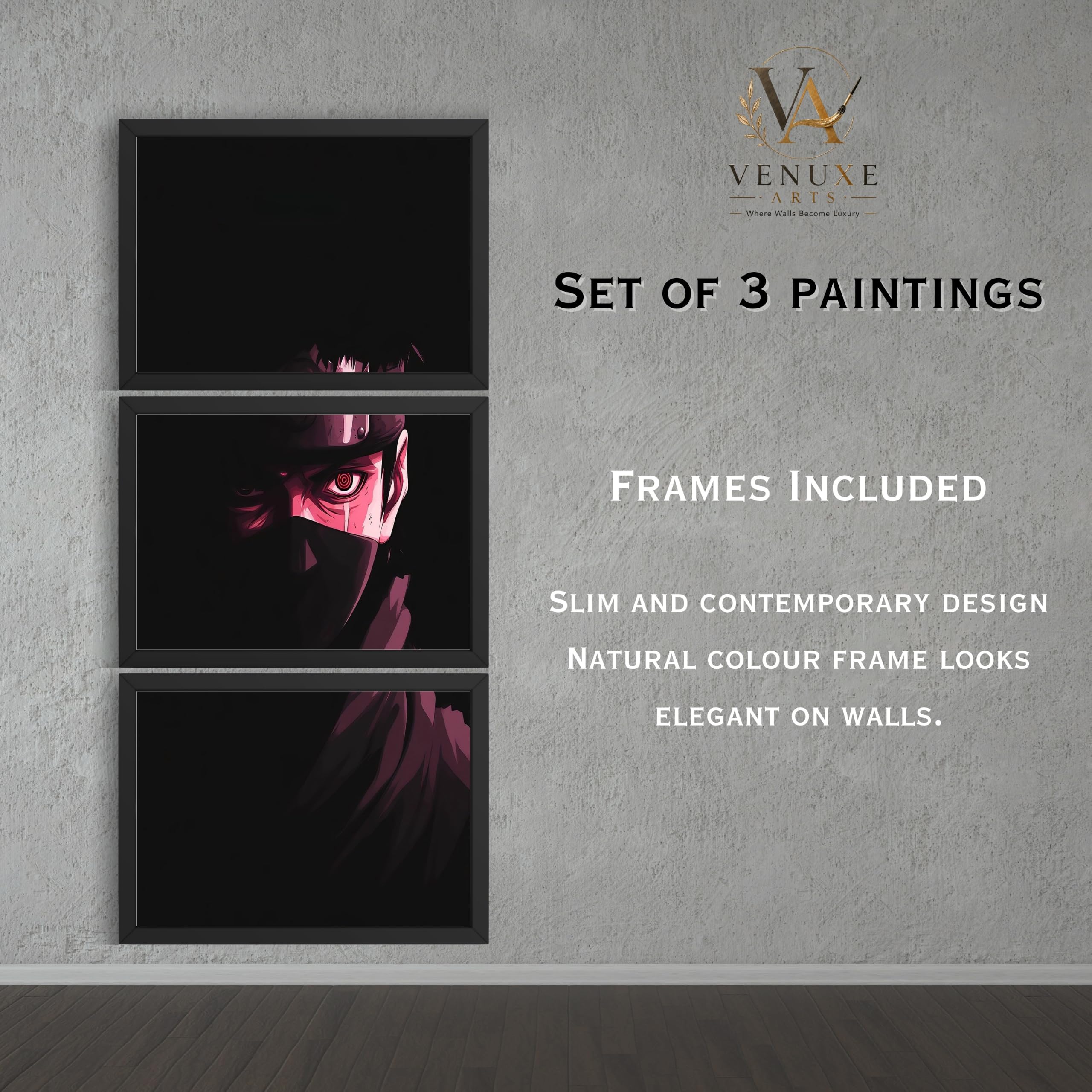 VENUXE ARTS Set Of 3 Anime Characters Wall Framed |Anime Characters Framed Poster for Living Room Bedroom Gaming Room Studio Wall Decor