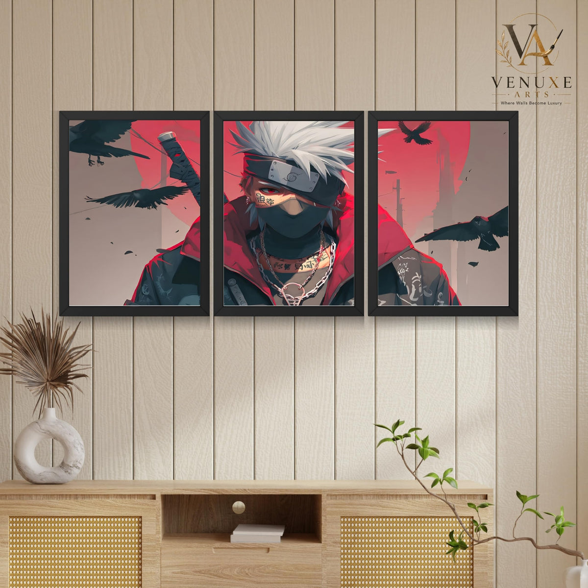 VENUXE ARTS Set Of 3 Anime Characters Wall Framed |Anime Characters Framed Poster for Living Room Bedroom Gaming Room Studio Wall Decor