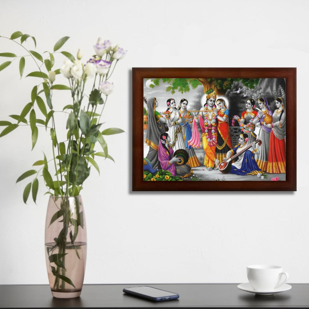 Craft Quest Radha Krishna Sparkle Coated Home Decorative Gift Item Framed Painting (10 X 14 Inches, Brown) RK1013-107
