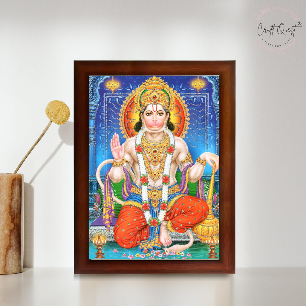 CRAFT QUEST Hanuman JI | Bajrangbali Religious Photo frame Decorative Item Synthetic frame
