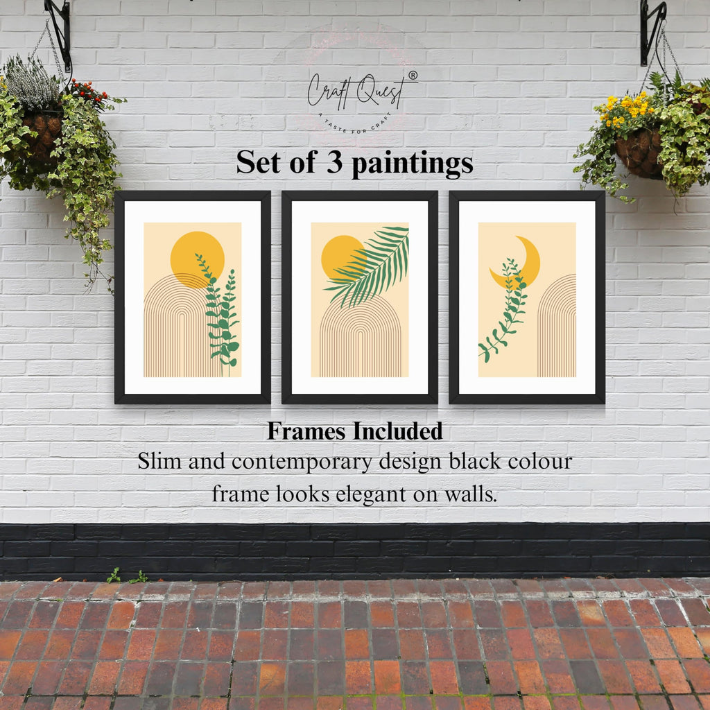 CRAFT QUEST Wall Art Decor Paintings | Set of 3 BOHO Wall Art Frames for Home Decoration | Ideal for Living Room, Bedroom & Office