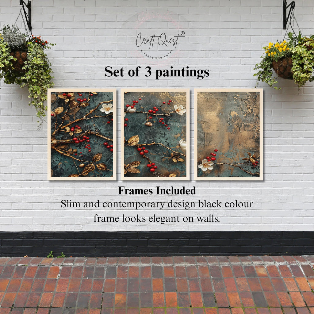 CRAFT QUEST Nature Inspired Modern Wall Art | Set of 3 Frames for Home Decoration | Ideal for Living Room, Bedroom & Offices