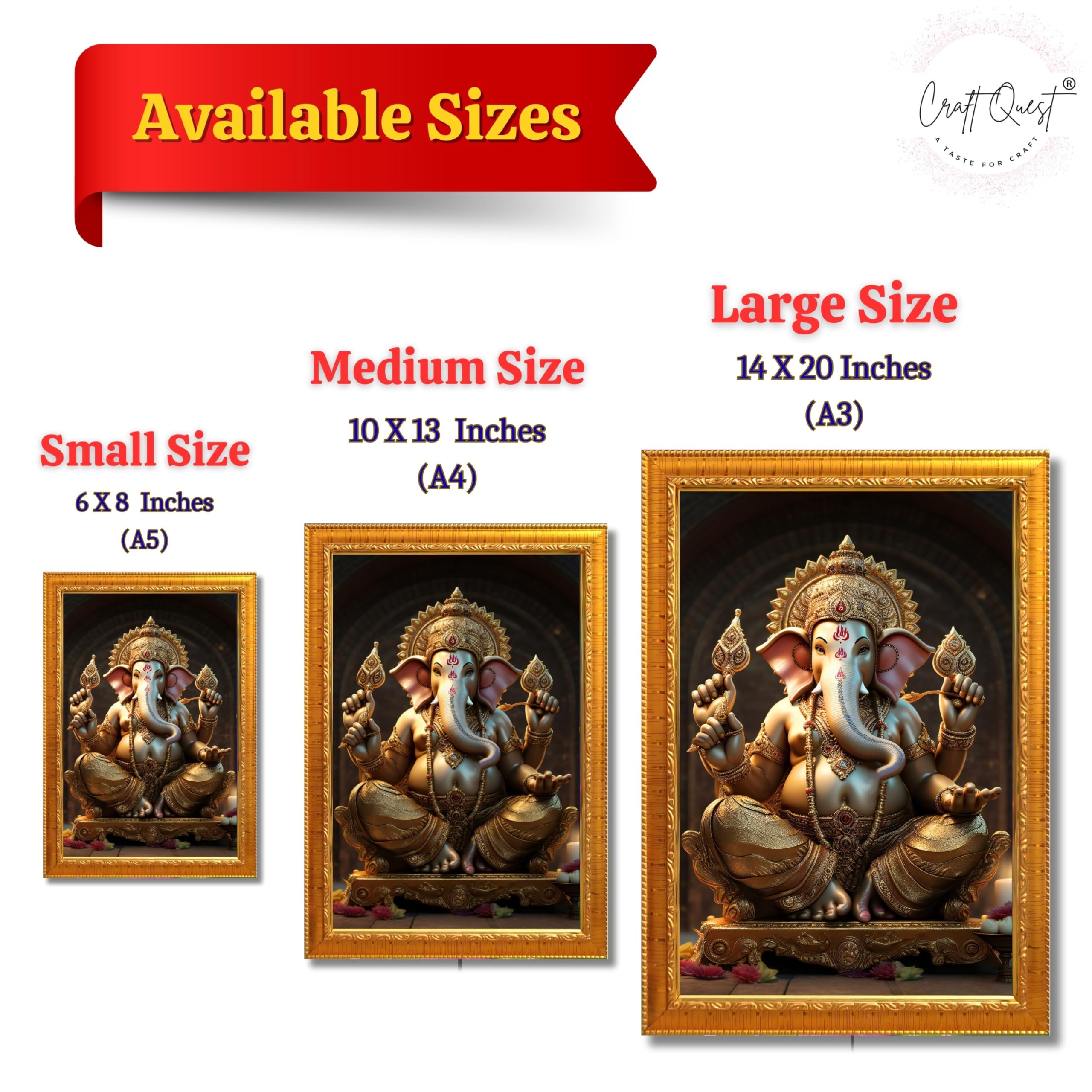 CRAFT QUEST Lord Ganpati Ganapathi Hanging Wall Painting Framed Home Decor GA-258