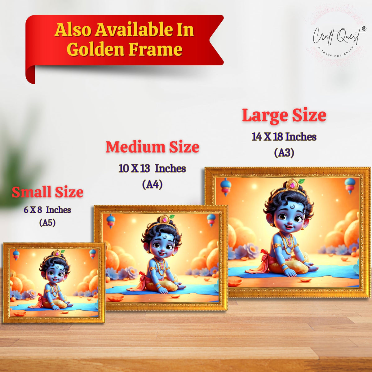 CRAFT QUEST Baby Krishna Photo Frame | Shri Bal Gopal Painting | Krishna Photo Frames for Walls, Home, Living Room and Home Décor