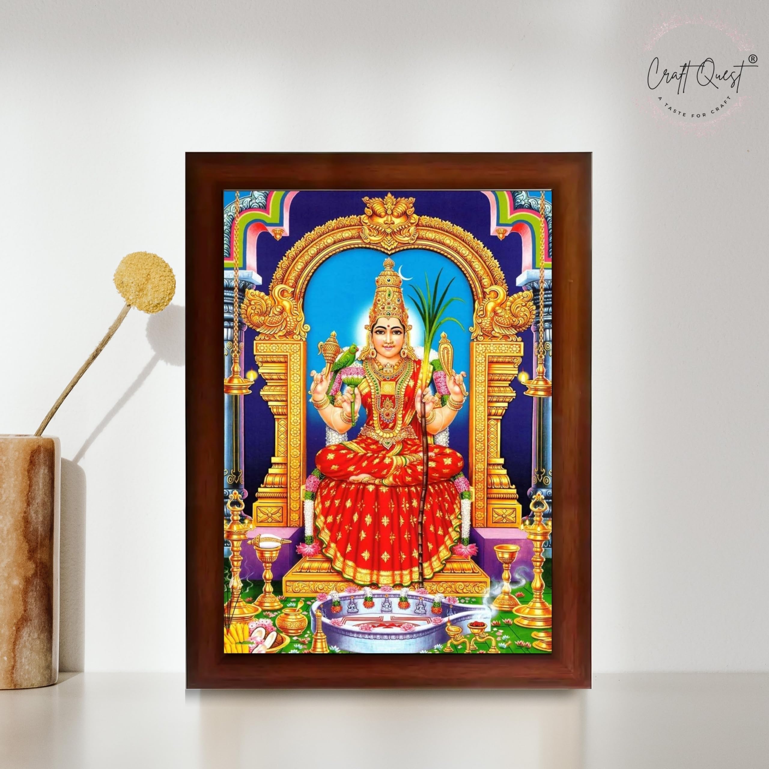 CRAFT QUEST Kanchi Kamakshi Photo Frame Kamachi Amman Kanji Kamatchi Wall Painting Framed Home Décor, Religious Photo Frame