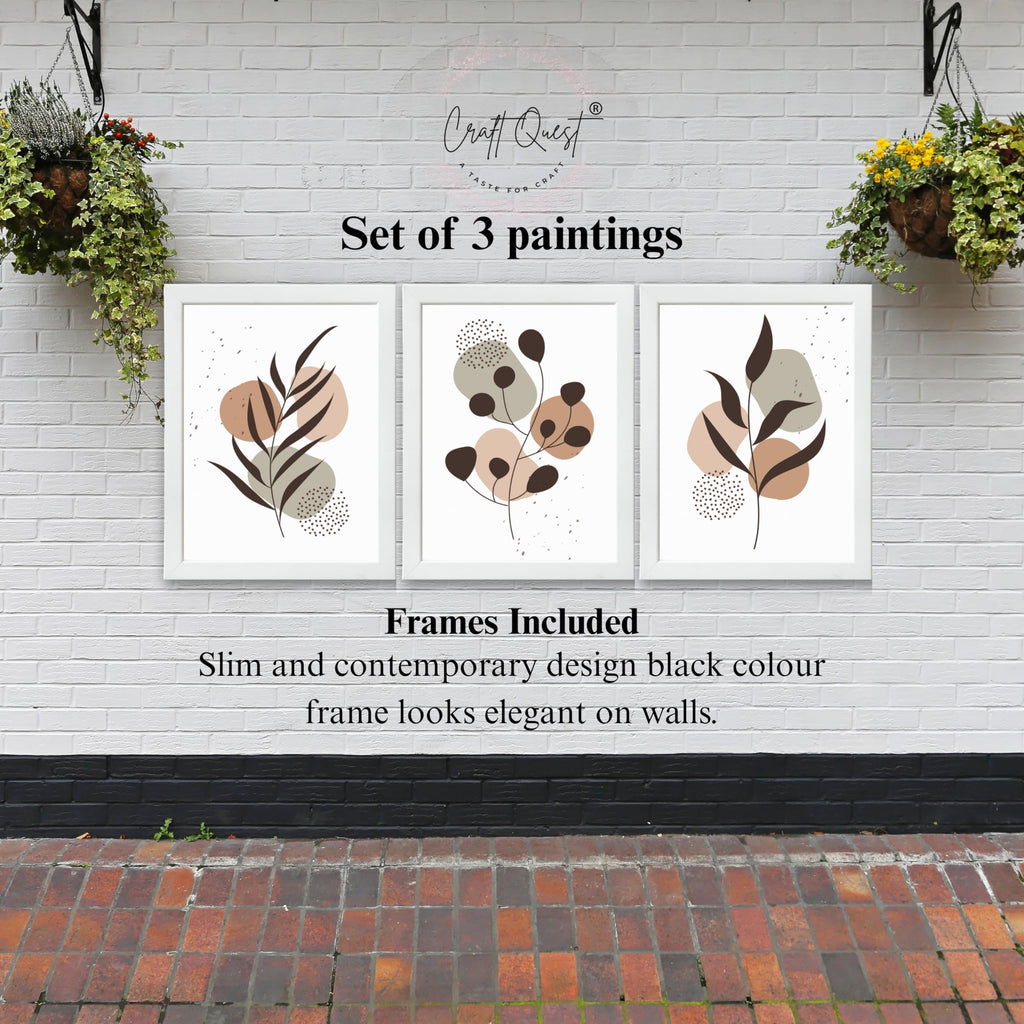 CRAFT QUEST Wall Art Decor Paintings | Set of 3 BOHO Wall Art Frames for Home Decoratio | Ideal for Living Room, Office & Bedroom