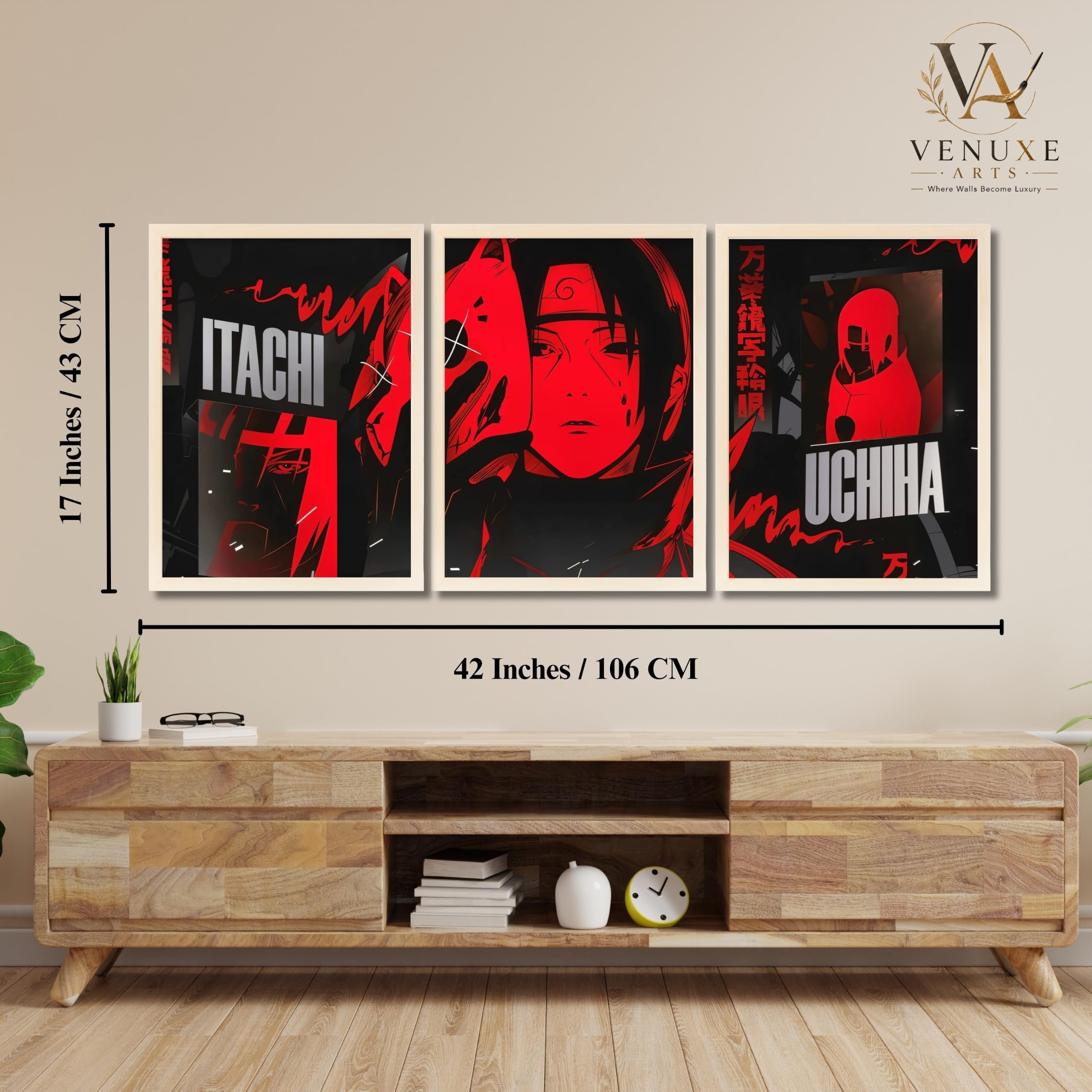 VENUXE ARTS Set Of 3 Anime Characters Wall Framed |Anime Characters Framed Poster for Living Room Bedroom Gaming Room Studio Wall Decor