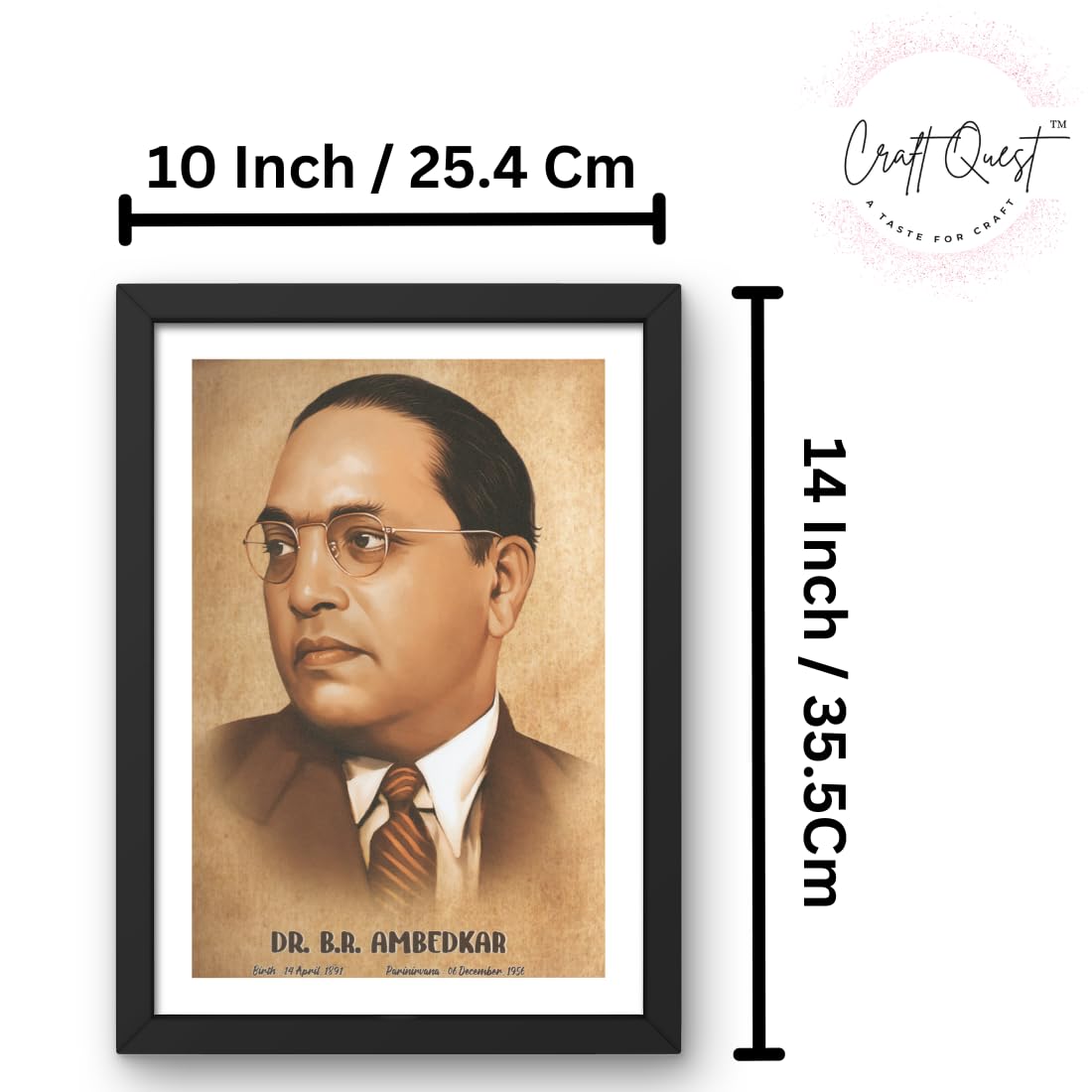 CRAFT QUEST UV Textured Decorative Art Print of Indian Freedom Fighter Dr. B. R. Ambedkar with Wooden Synthetic Frame Painting