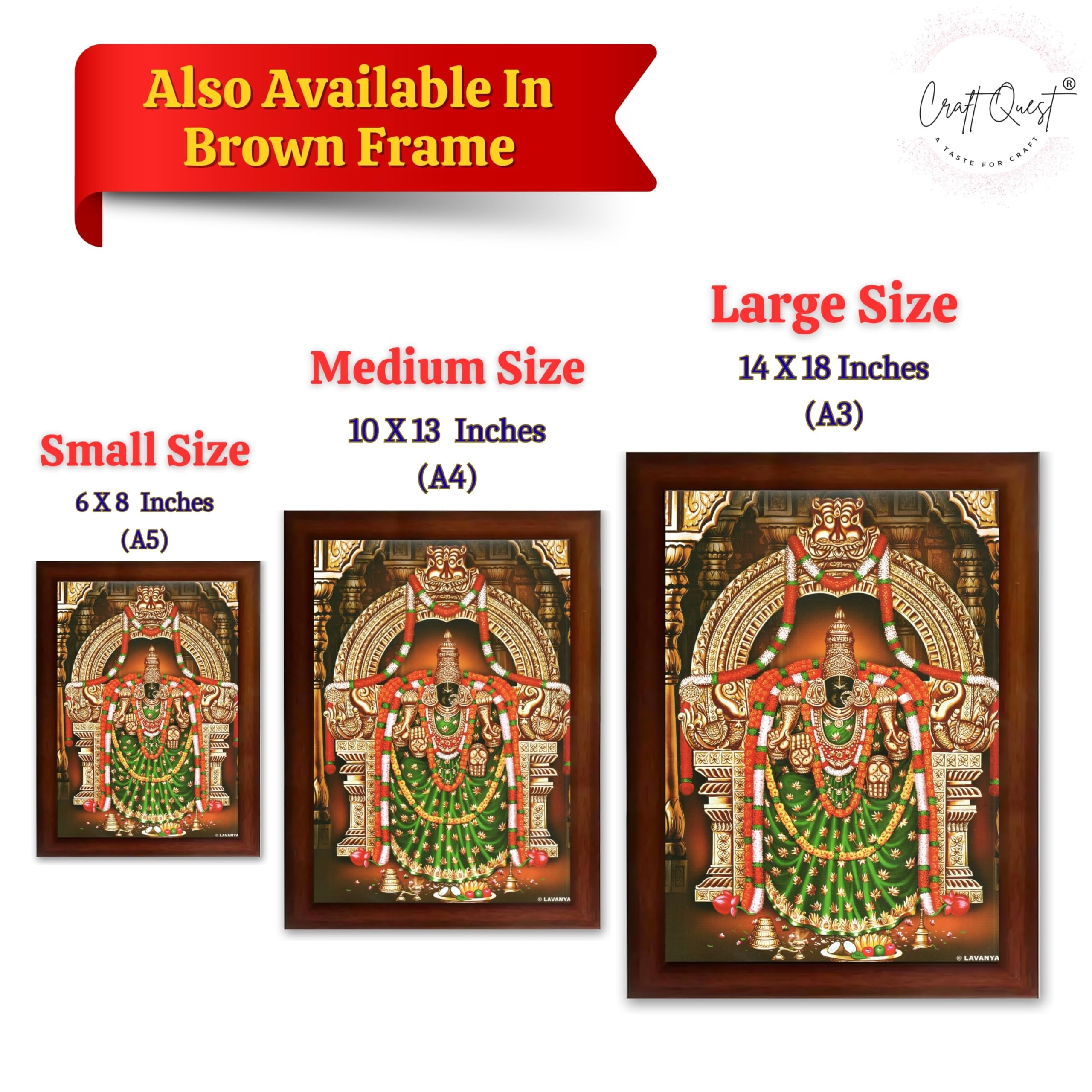 CRAFT QUEST Padmavati Devi Padmavathi Thayar Amman Wall Painting Photo Framed | South God Picture Frame for Home, Office, Temple & Gifting, Decor