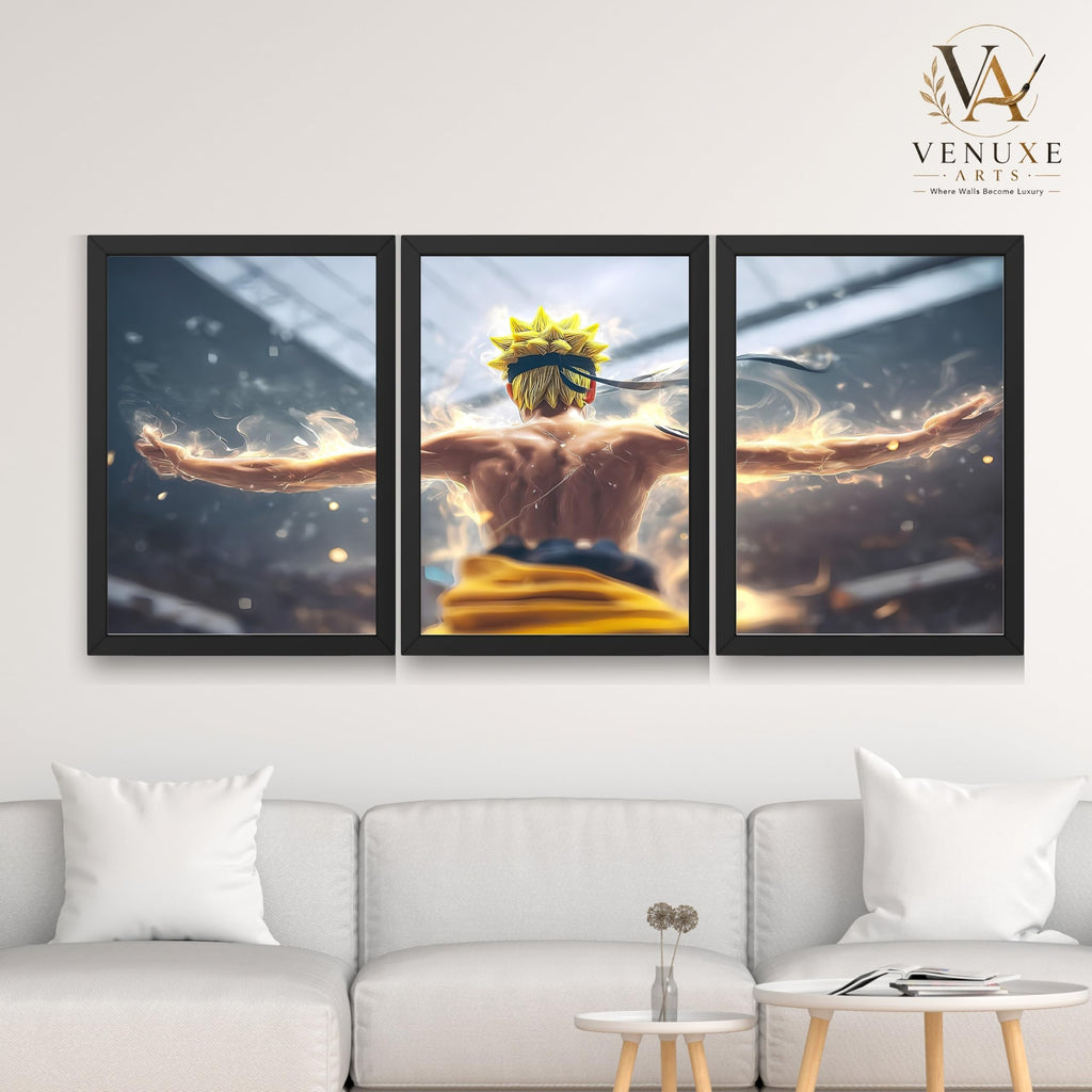 VENUXE ARTS Set Of 3 Anime Characters Wall Framed |Anime Characters Framed Poster for Living Room Bedroom Gaming Room Studio Wall Decor